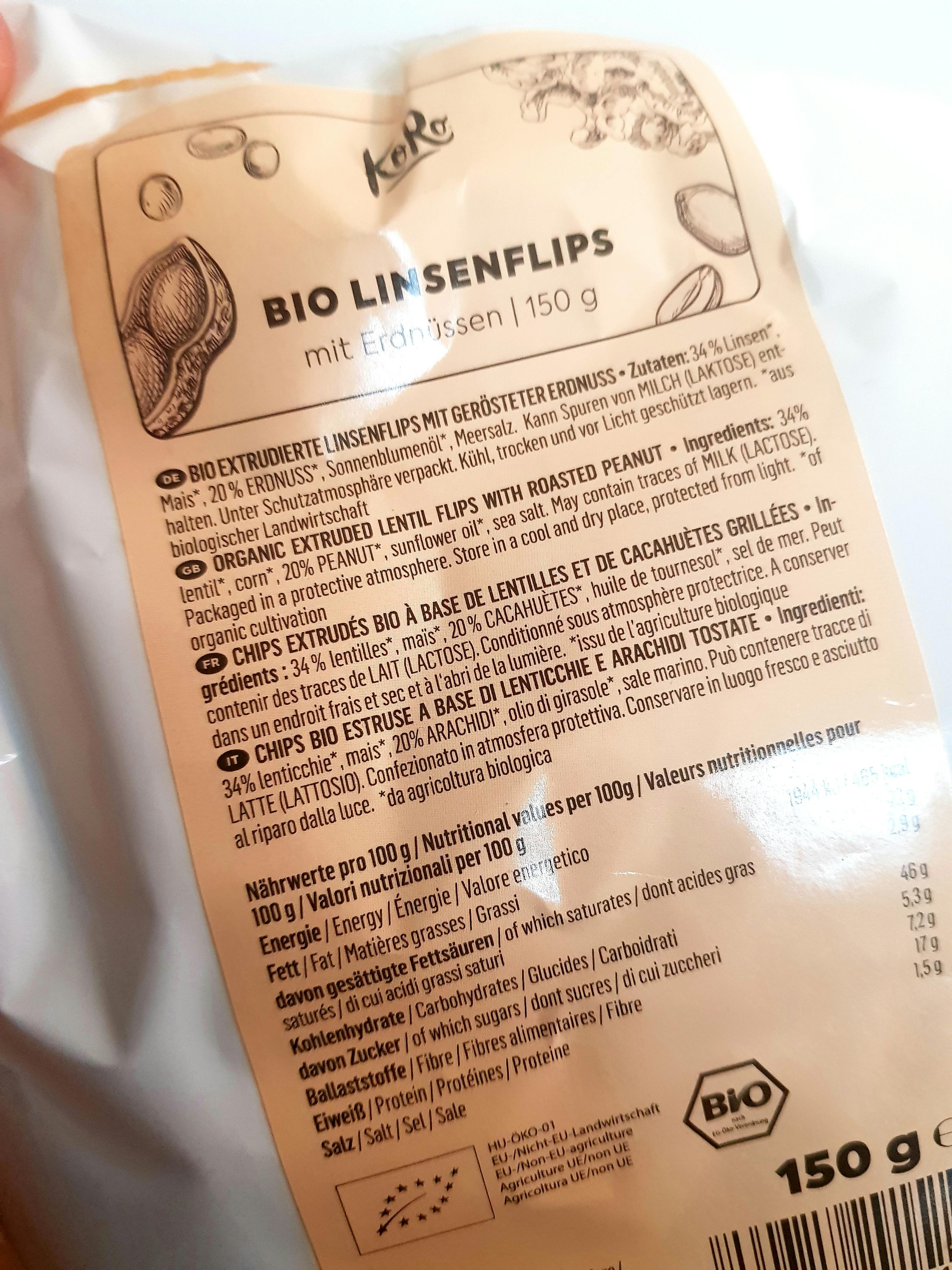 the back of a package of bio linsenflips