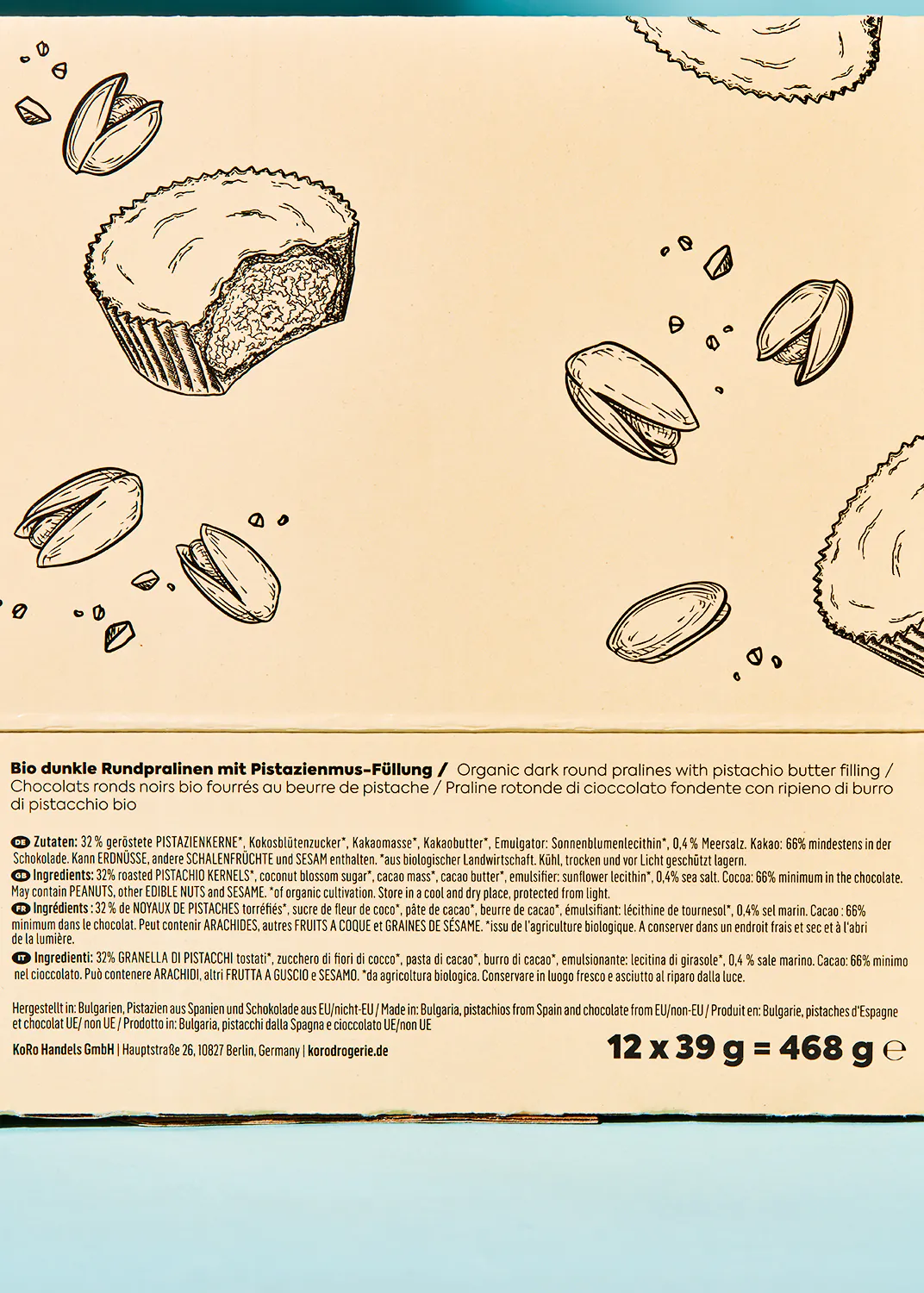 l' arrière d' une boîte de chocolats avec un dessin de pistaches