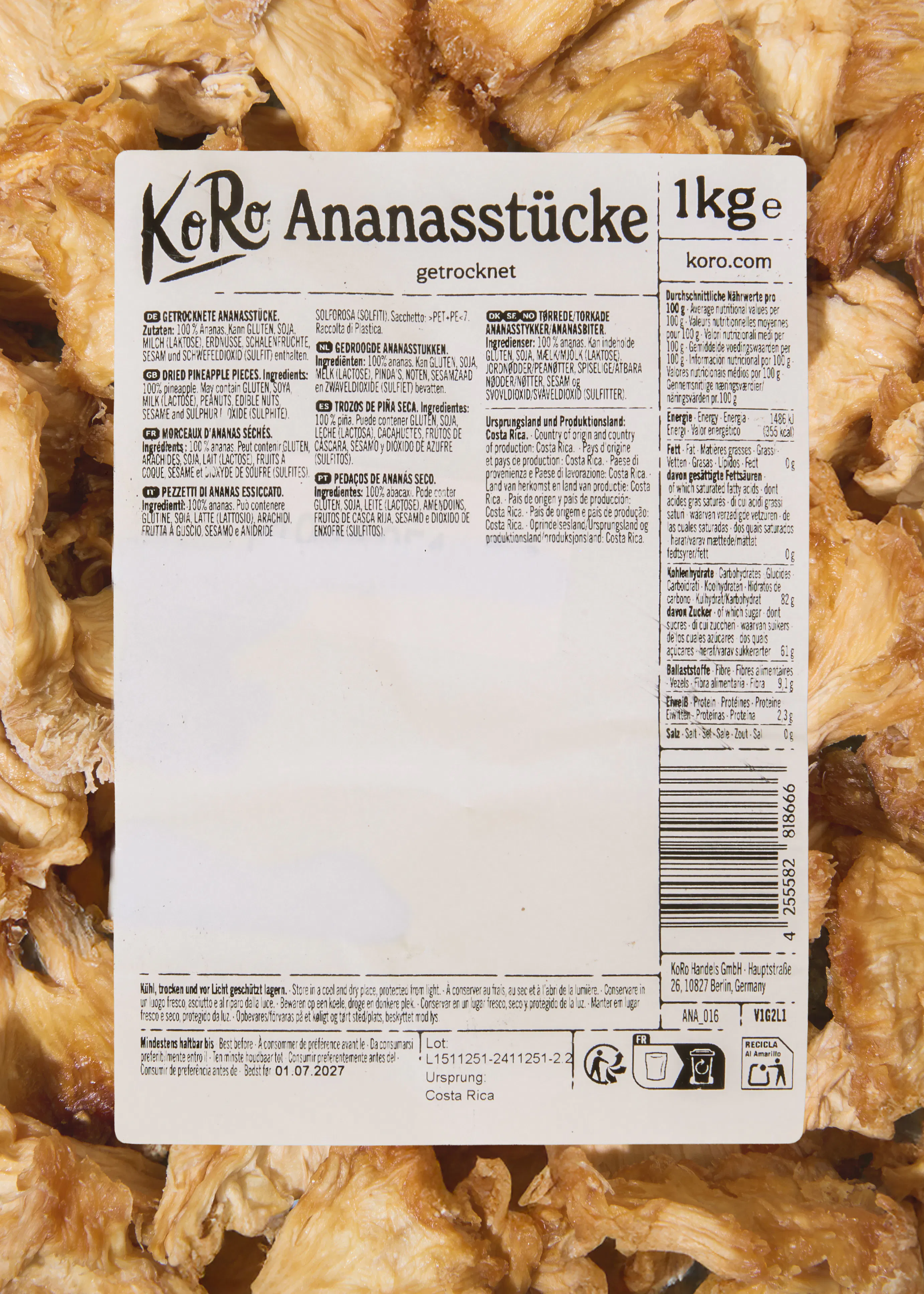 Getrocknete Ananasstücke | 1 kg