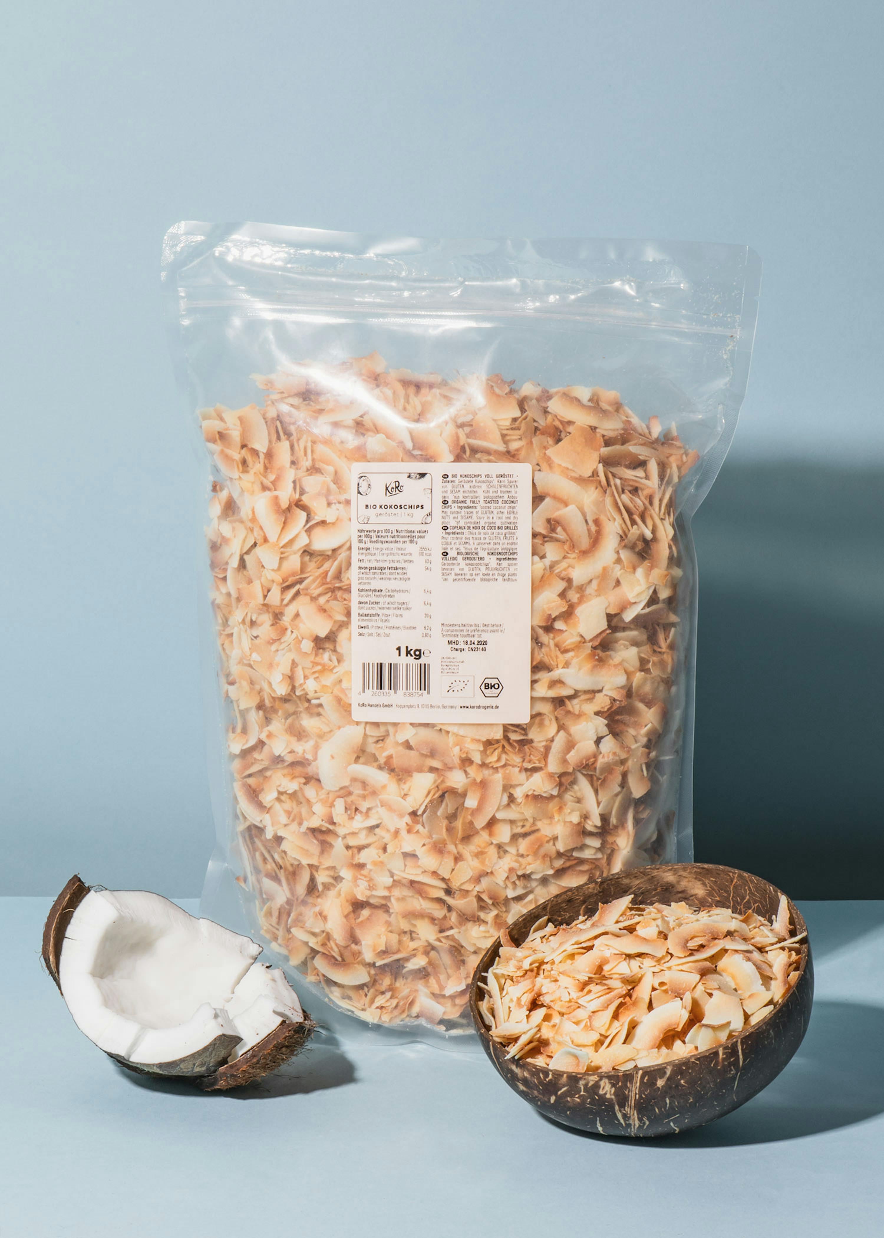 Alaska Zilver laat staan Biologische veganistische kokoschips geroosterd 1 kg kopen | KoRo Nederland