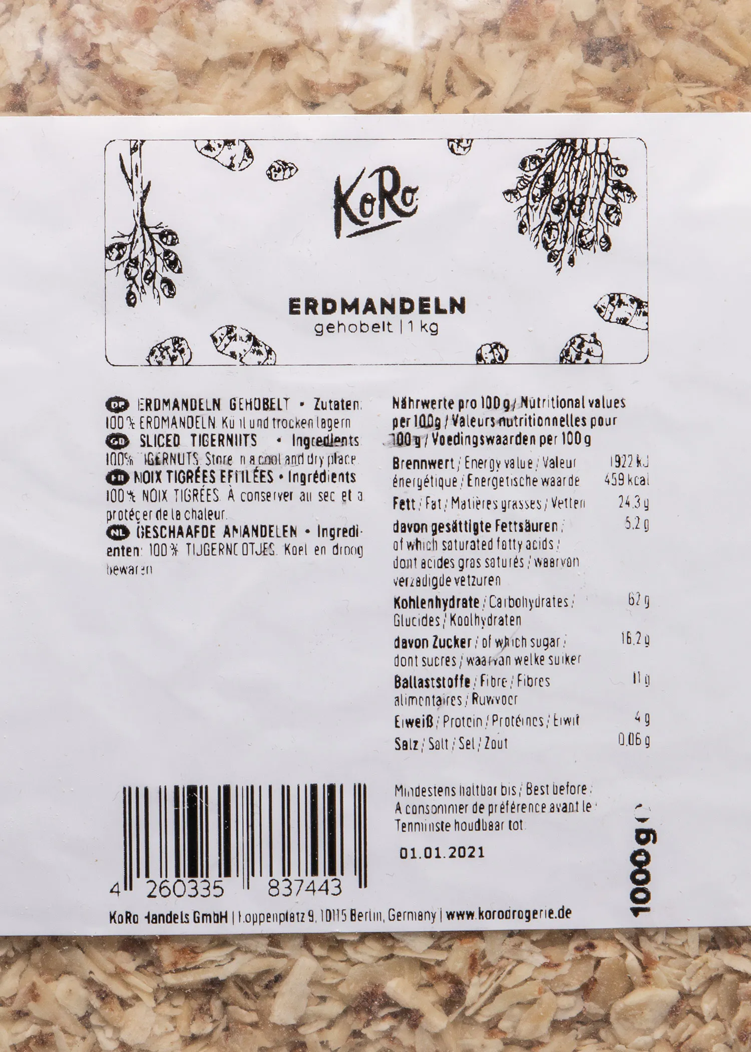 l' arrière de l' emballage d' erdmandeln avec un code qr