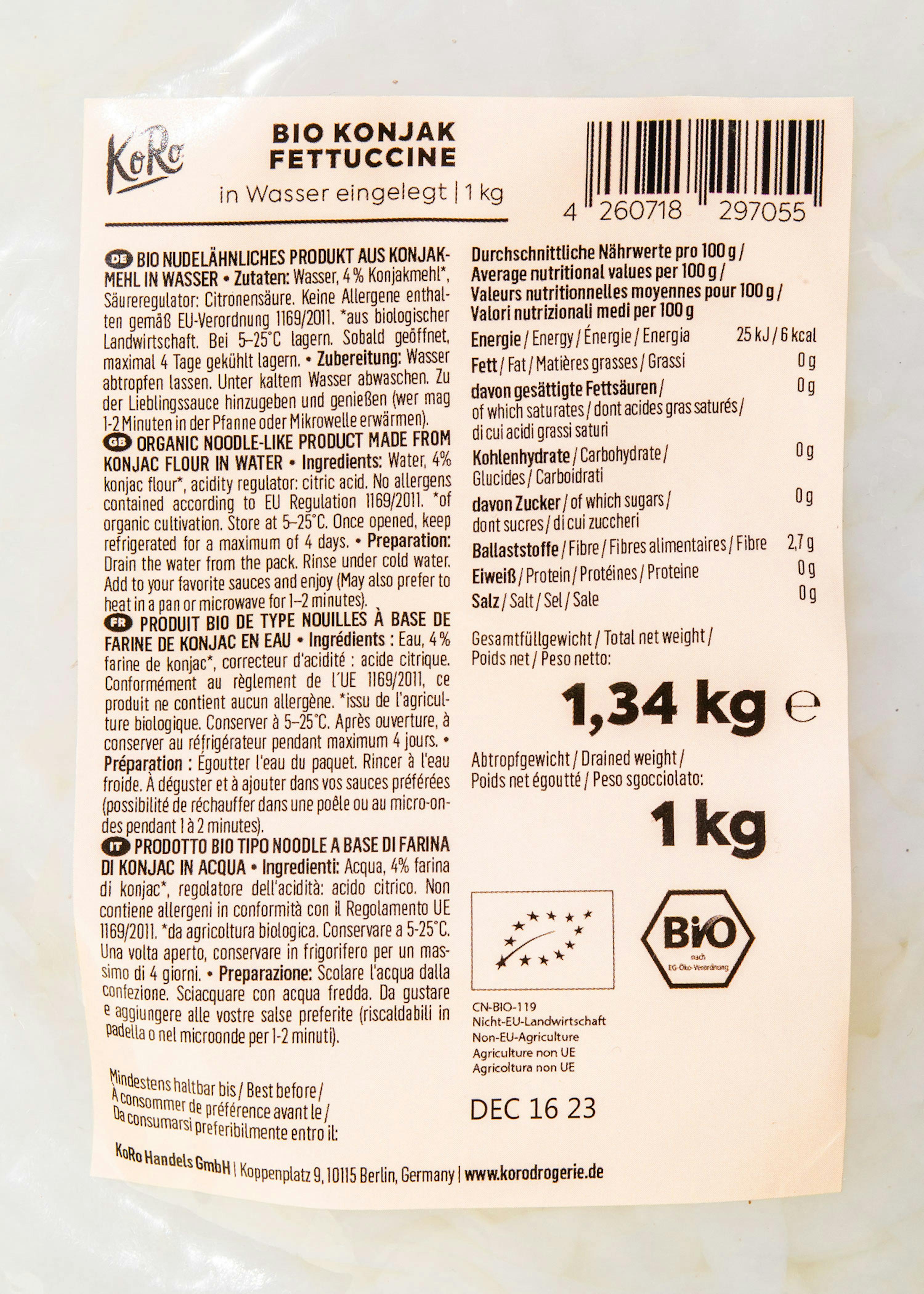Nouilles de konjac bio 1 kg - Faible teneur en calories
