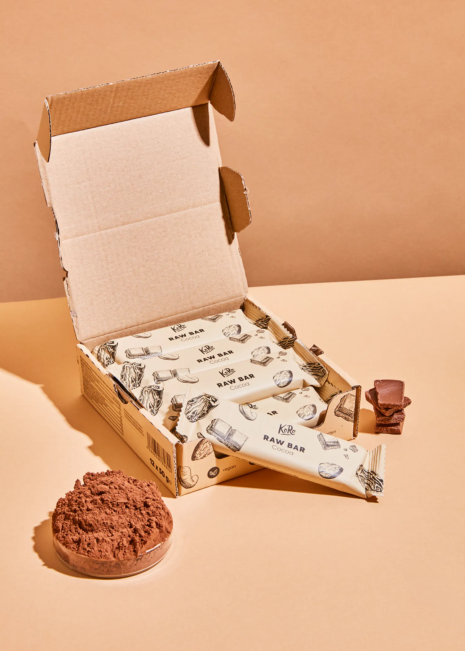 a box of kit kat raw bars sits on a table