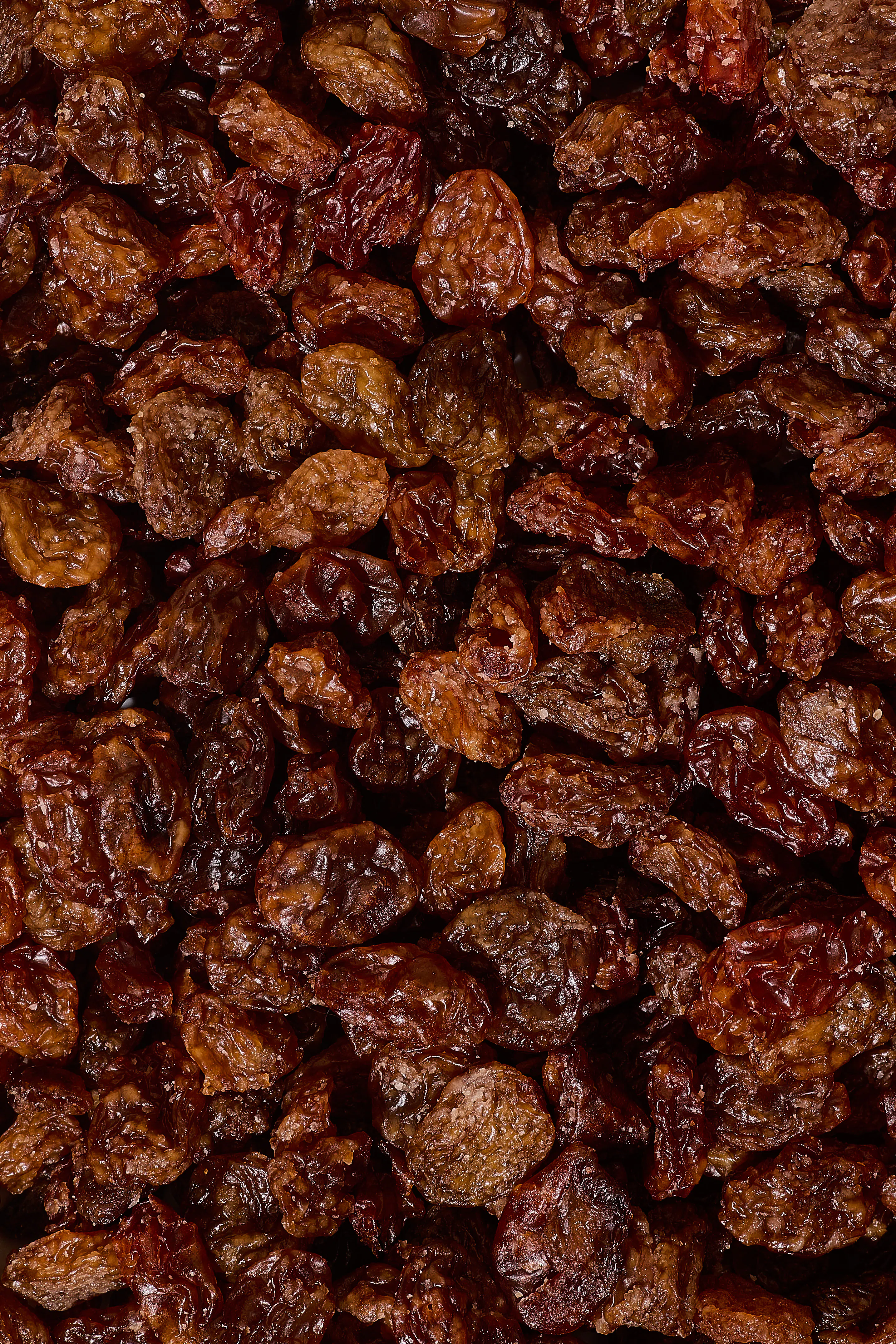 gros plan sur une multitude de raisins secs bruns et ridés.