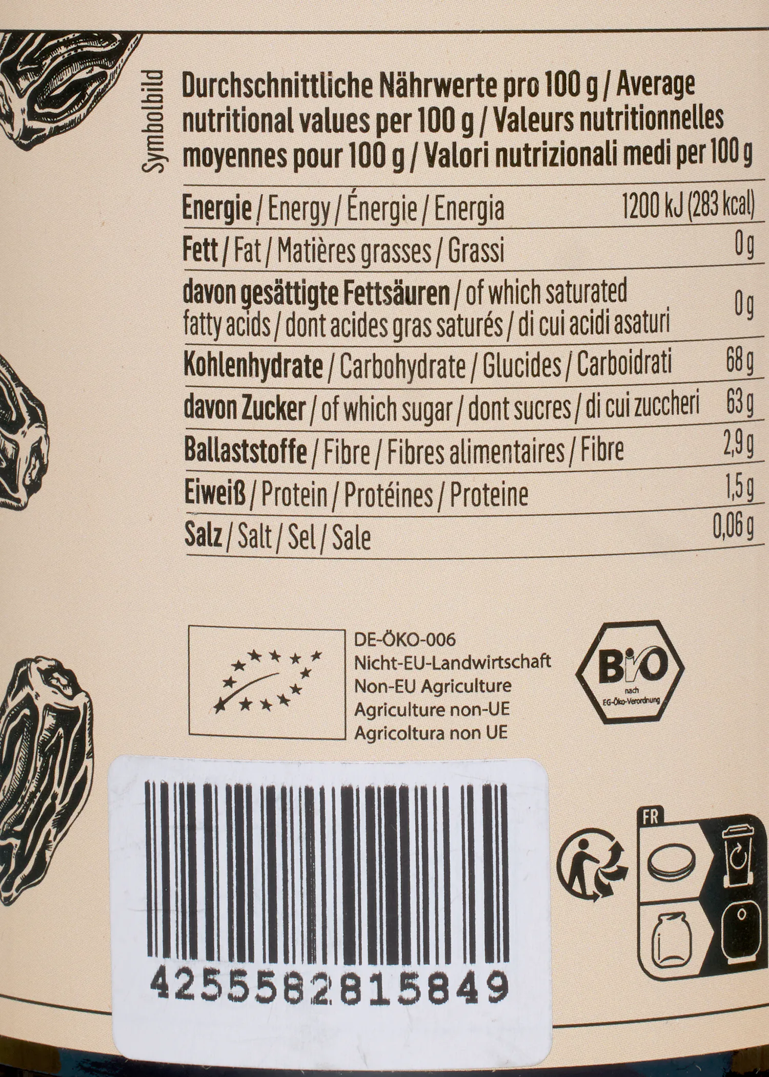 l' arrière d' une bouteille de nourriture avec un numéro de série 4255588158.49