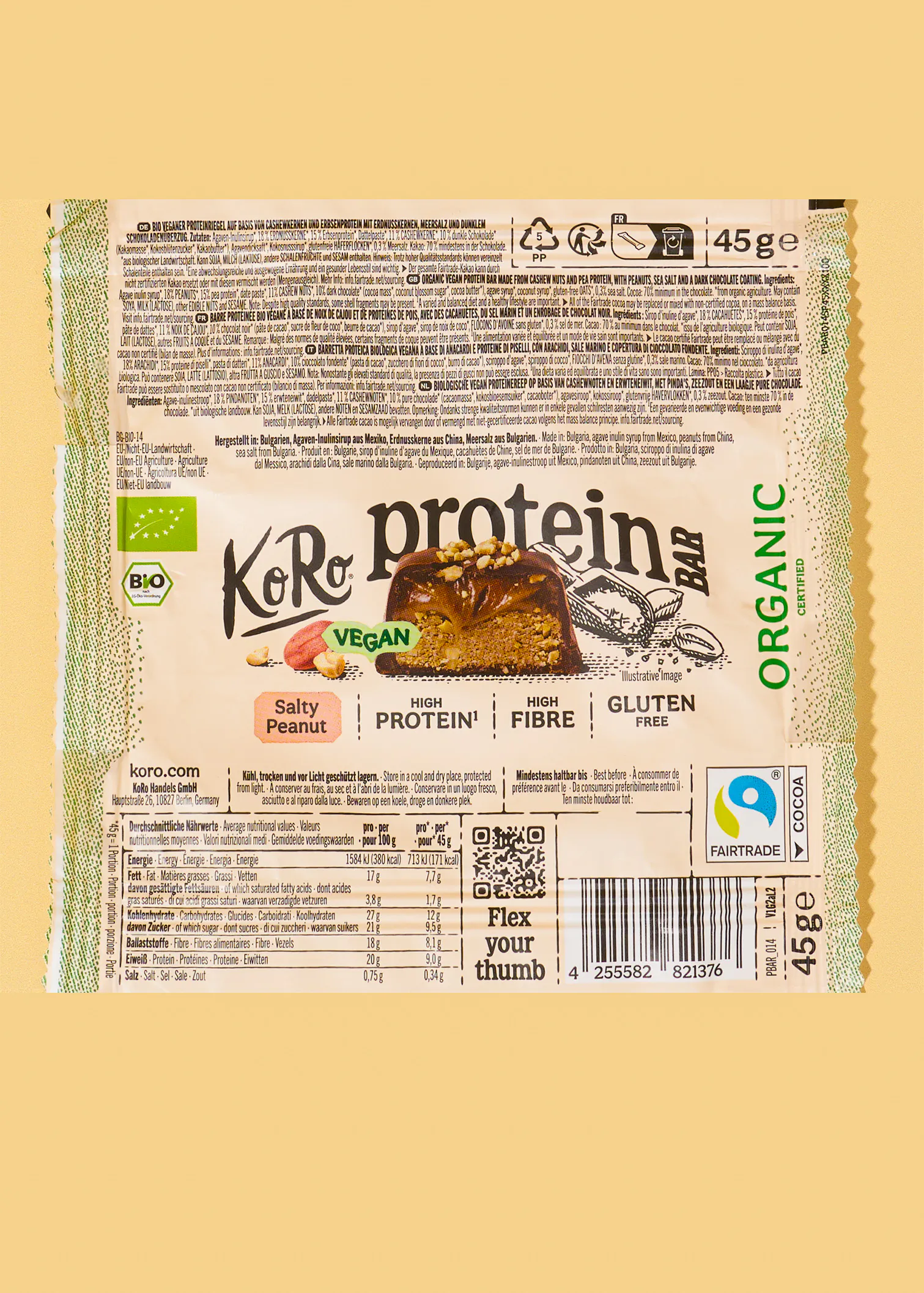 Barre protéinée vegan à la cacahuète salée bio | 3 x 45 g