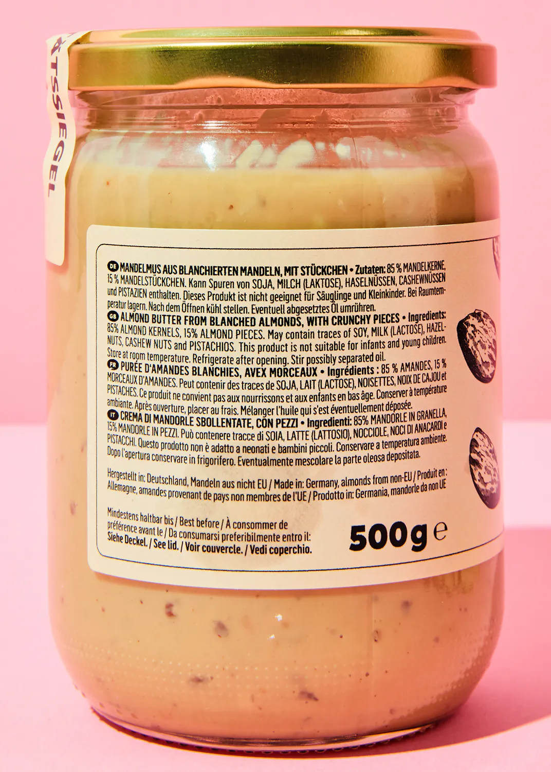 l' arrière d' un pot de beurre d' amandes blanches 500g