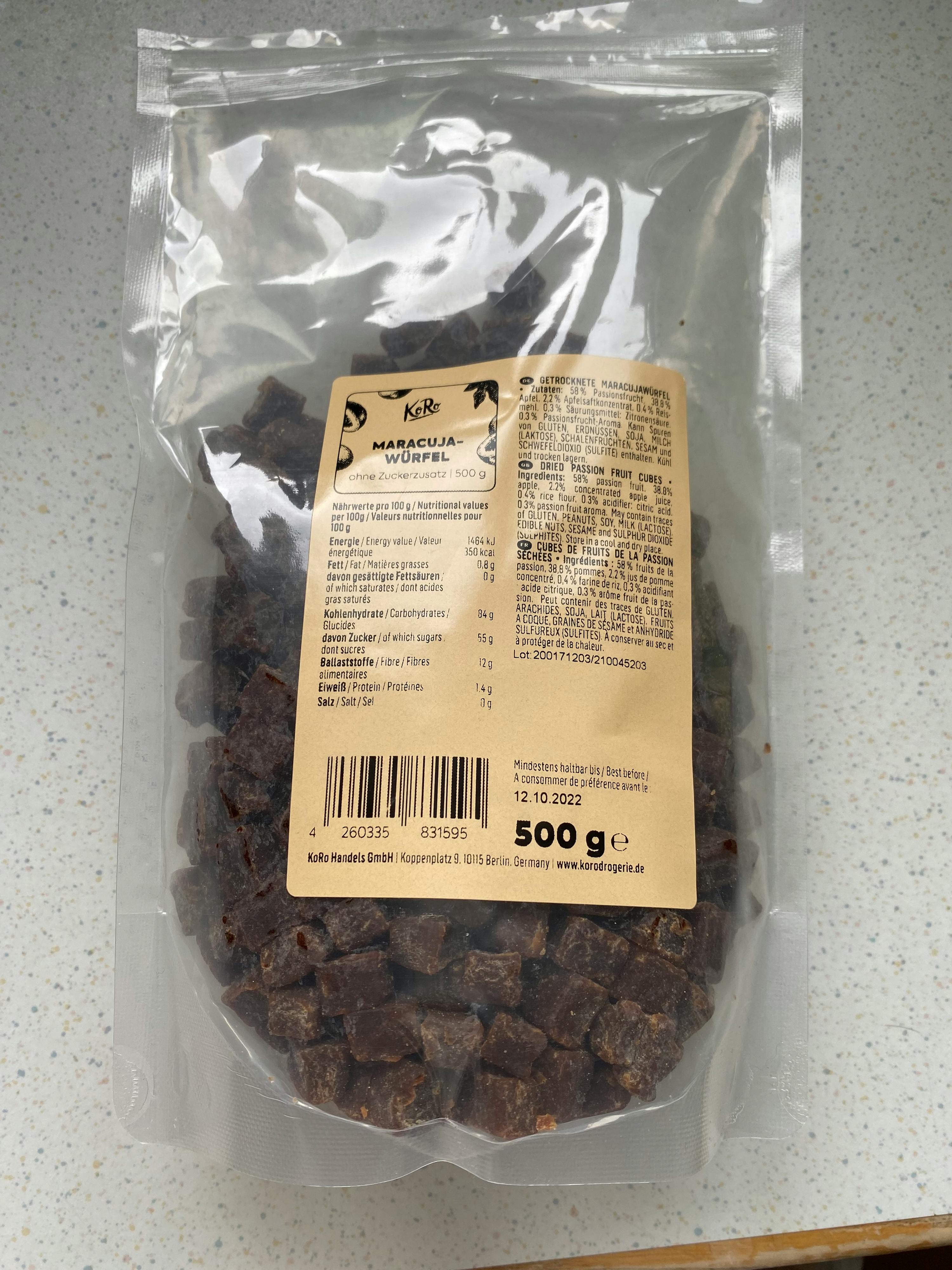 l' arrière d' un sac de raisins secs de 500 g