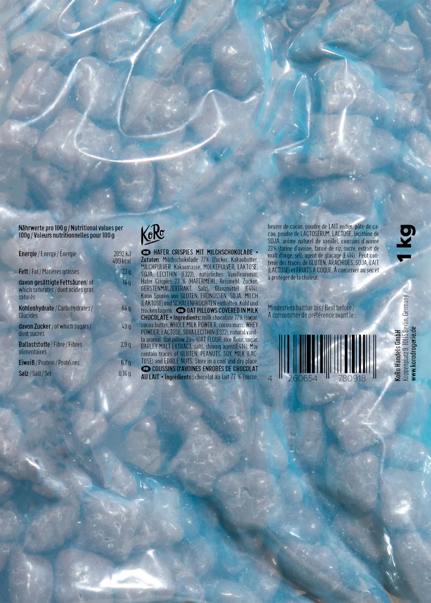 l' arrière d' un sac en plastique avec une étiquette de 1 kg