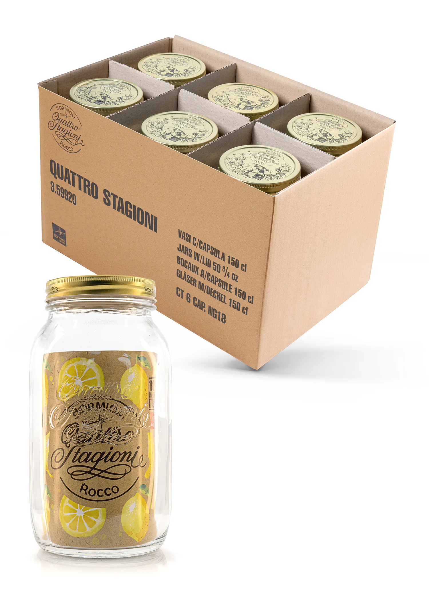 a box of quattro stagioni jars with lemons on them