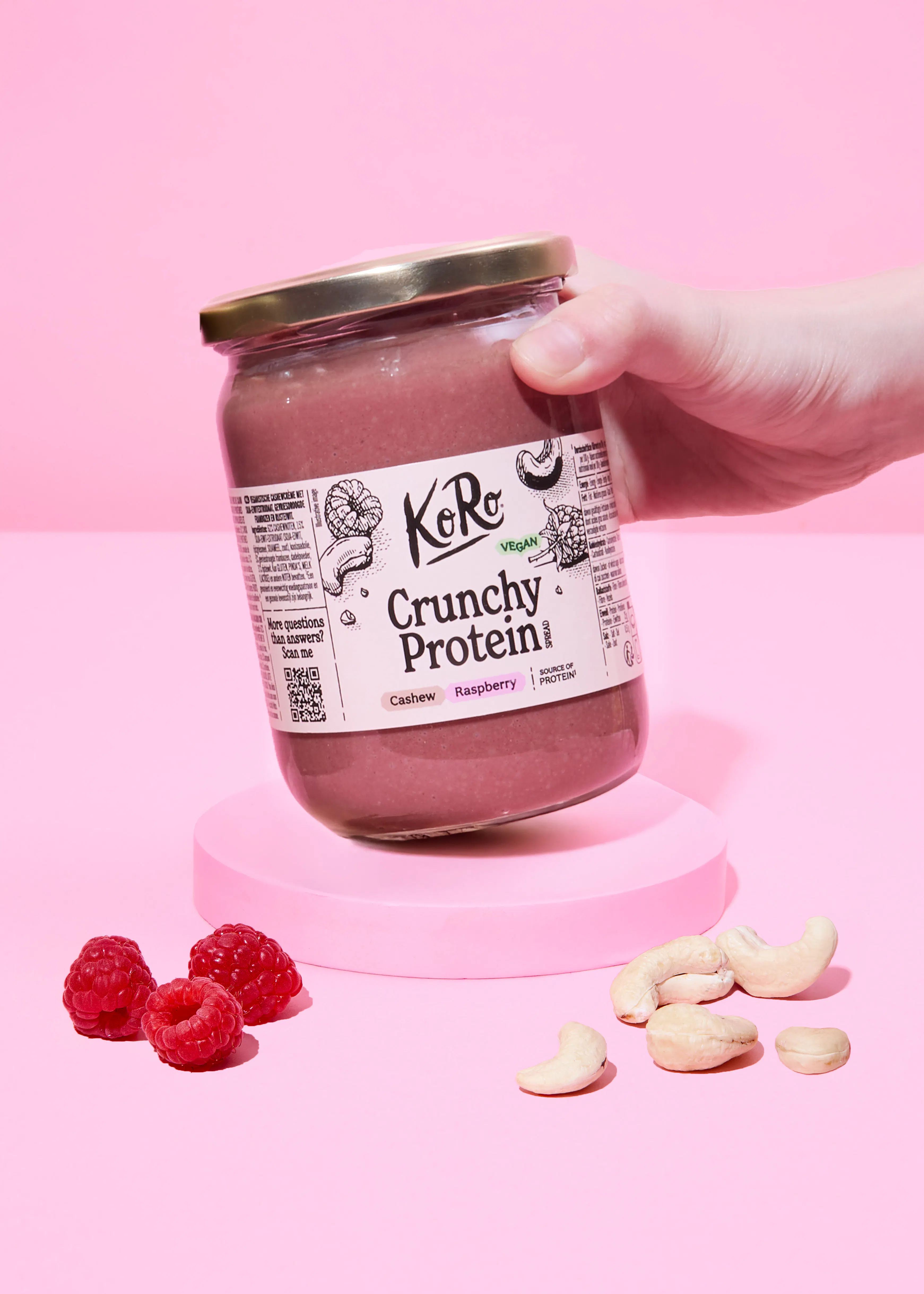 Vegansk crunchy proteinkräm, cashew & hallon 500 g