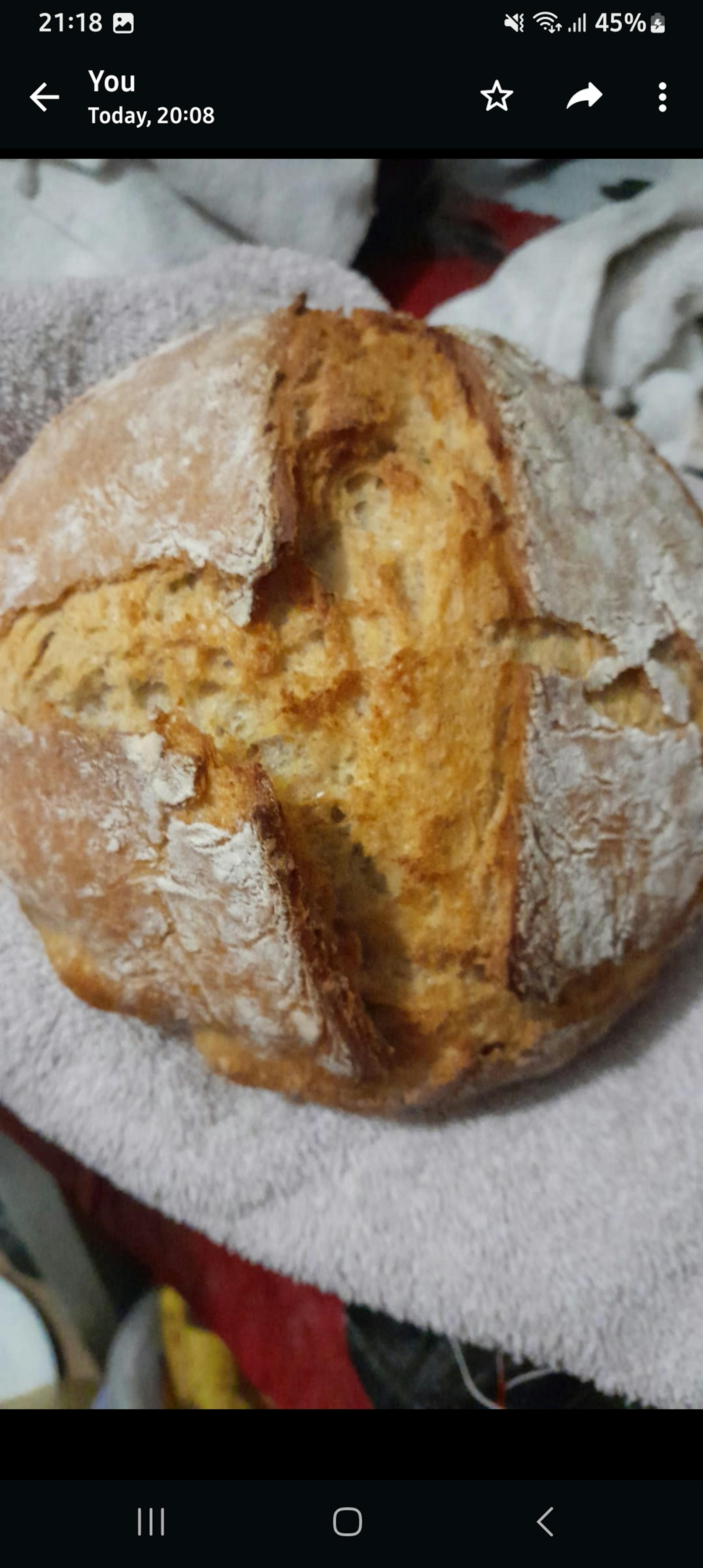 un pane è su un asciugamano e viene mostrato su un telefono cellulare