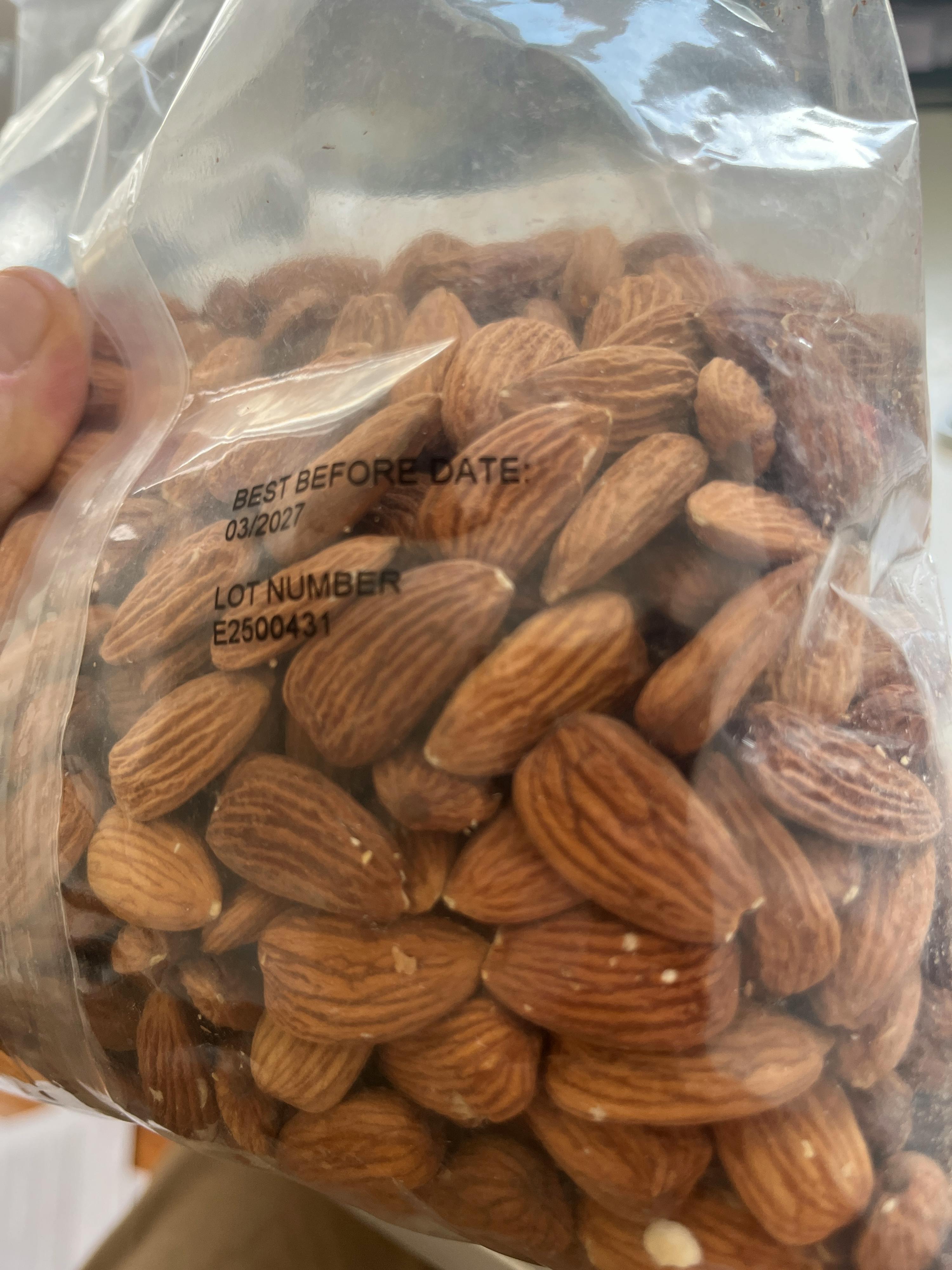 a bag of almonds has the best before date printed on it