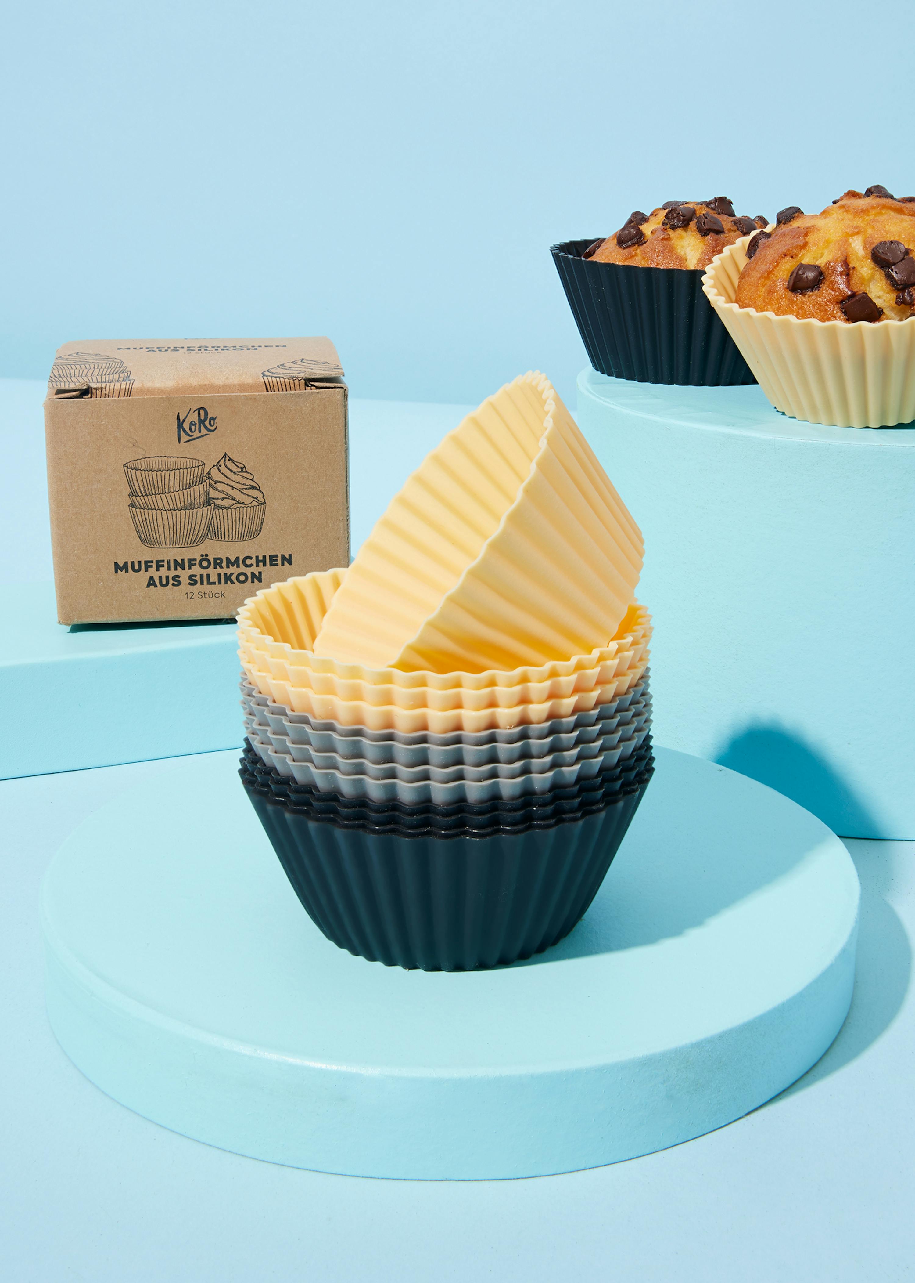 12-Moule à muffins - Bleu clair - Silicone - Moule à pâtisserie - Moule à  cupcakes 