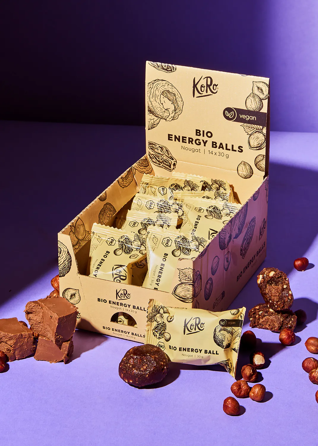 une boîte de balles d' énergie bio de koko