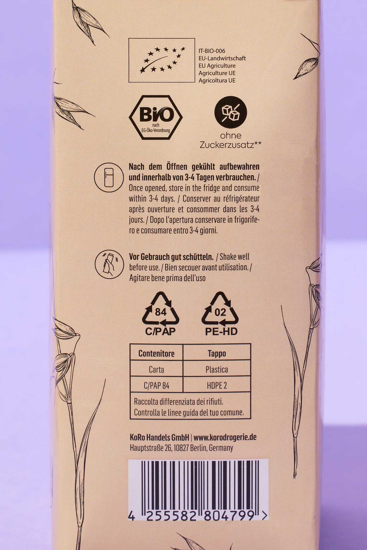 the back of a box that says " bio " on it