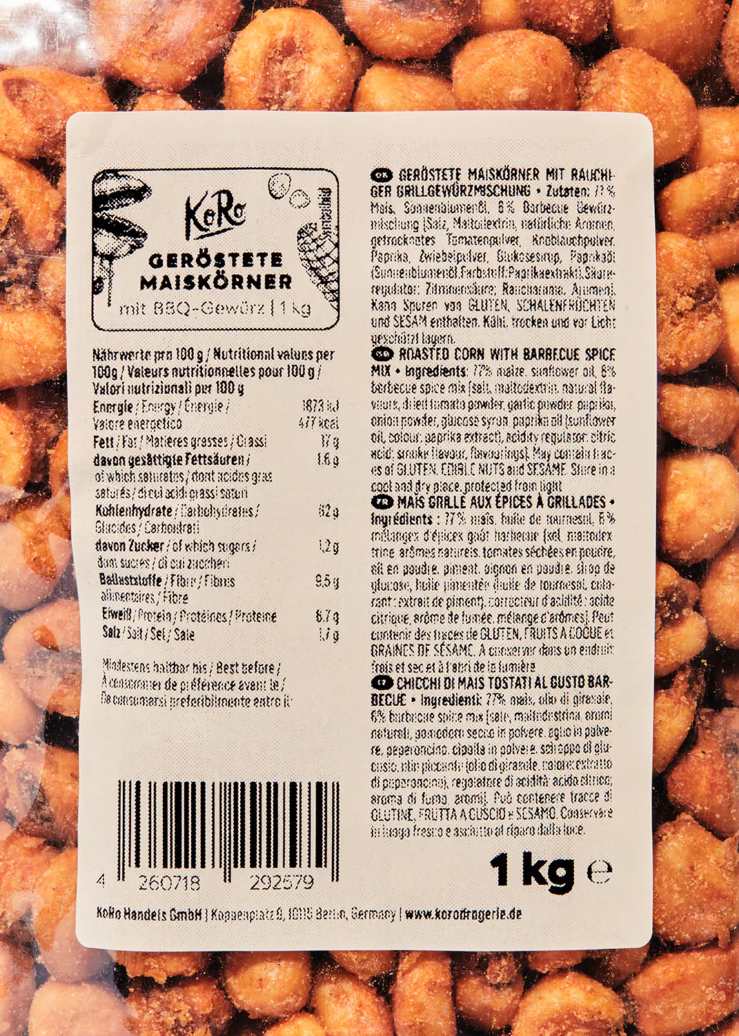 the back of a bag of corn with barbecue spice