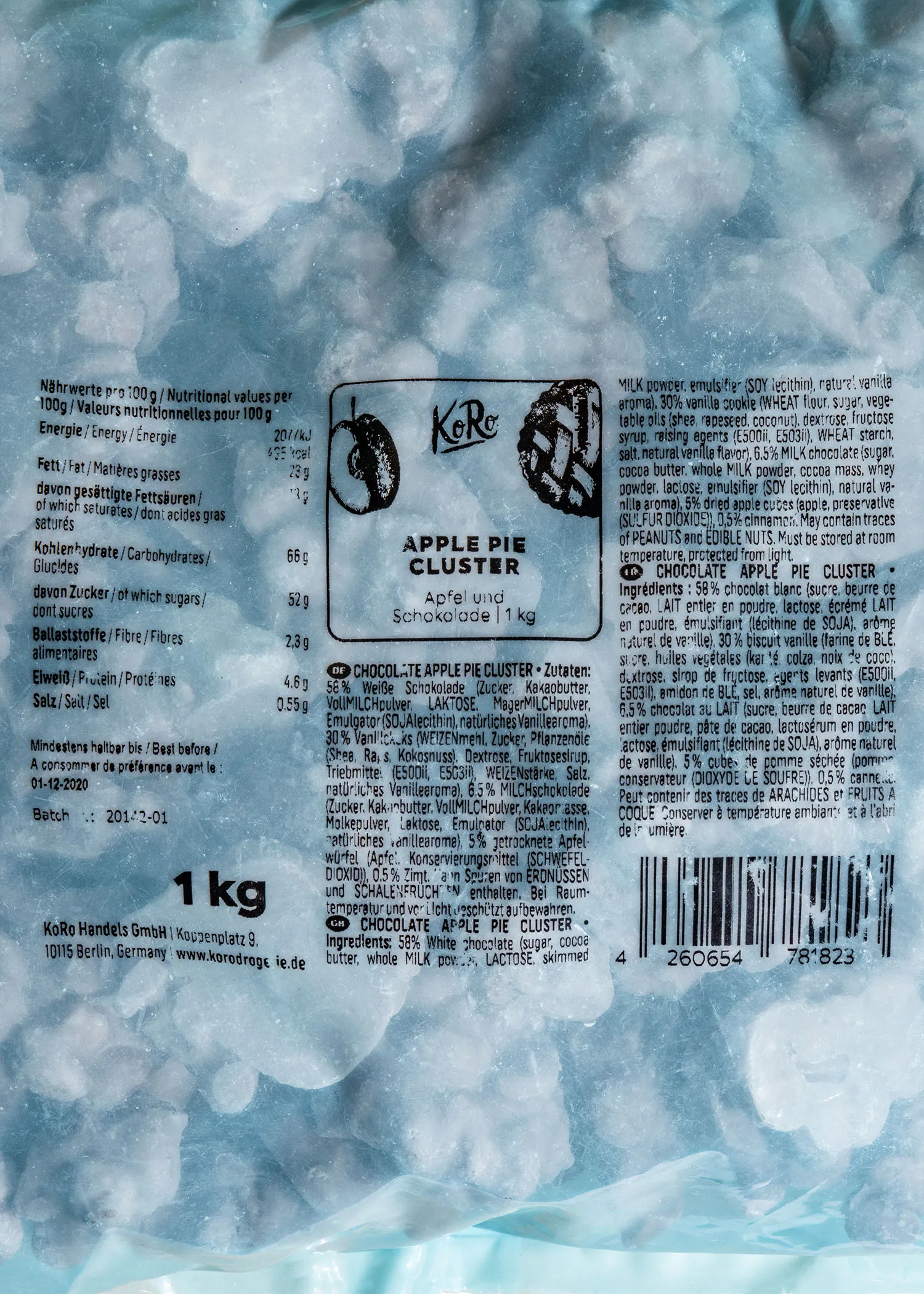 l' étiquette d' un paquet de pie aux pommes de 1 kg