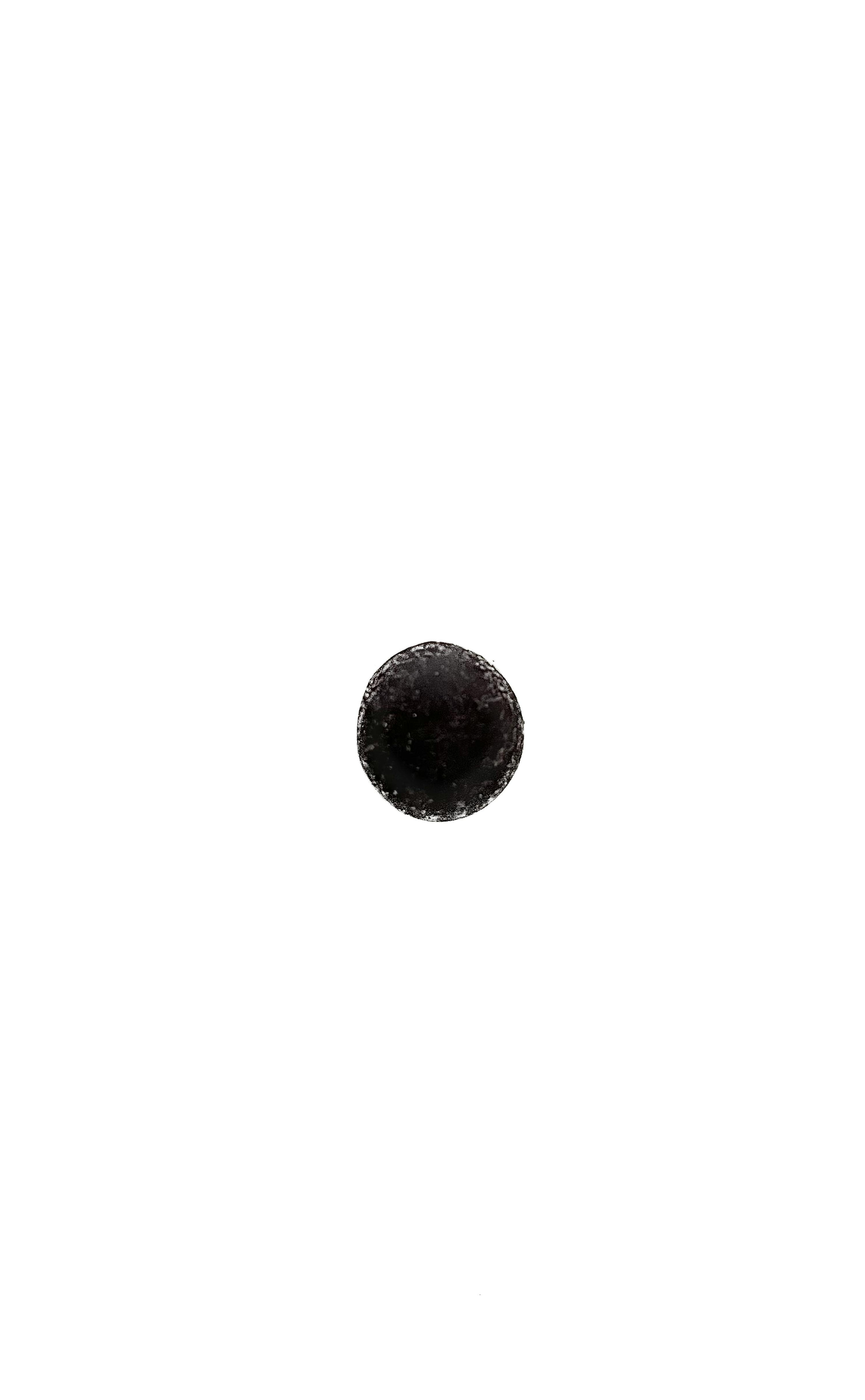 a small black stone is sitting on a white surface .