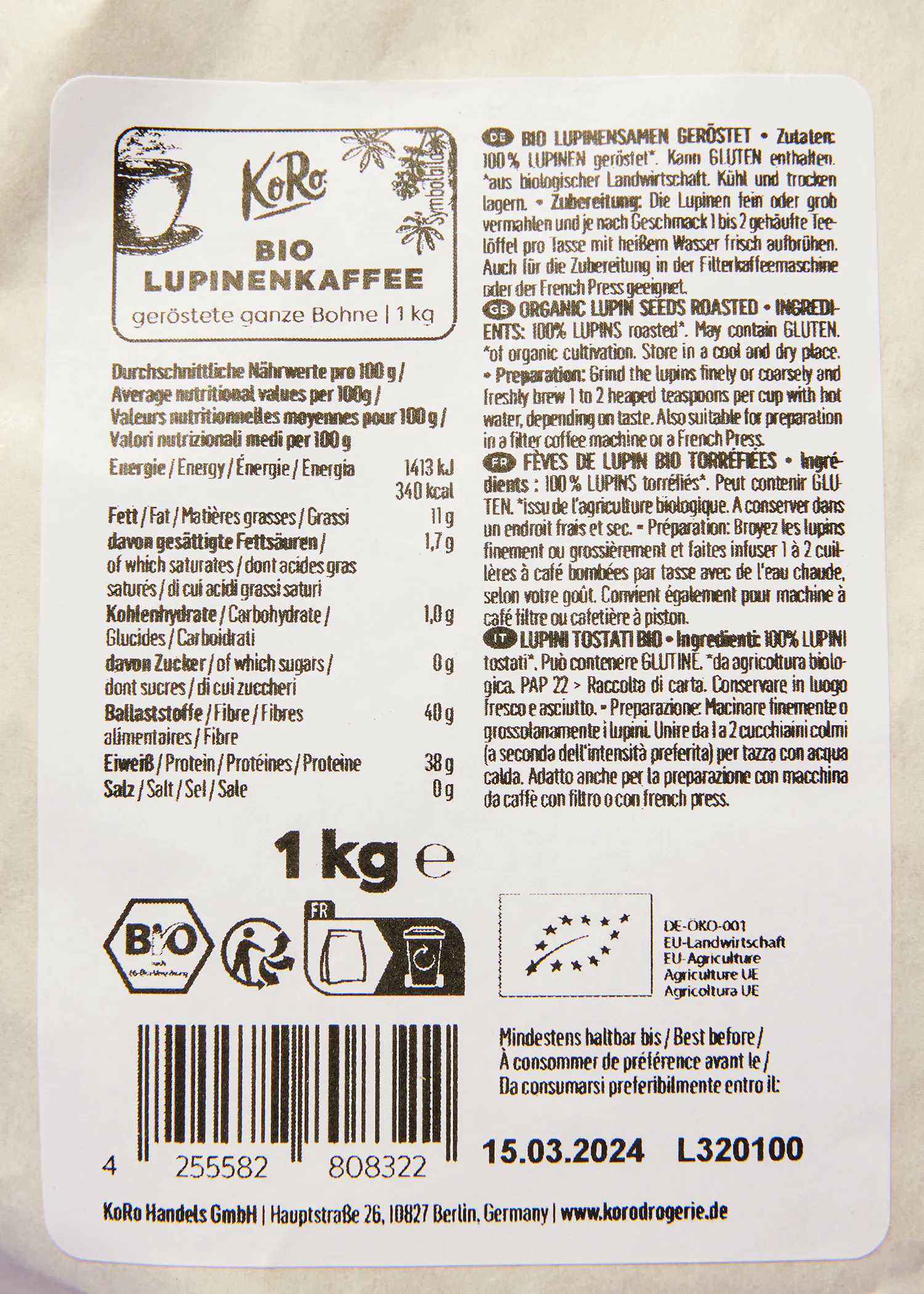 una etiqueta de un producto con un peso de 1 kg