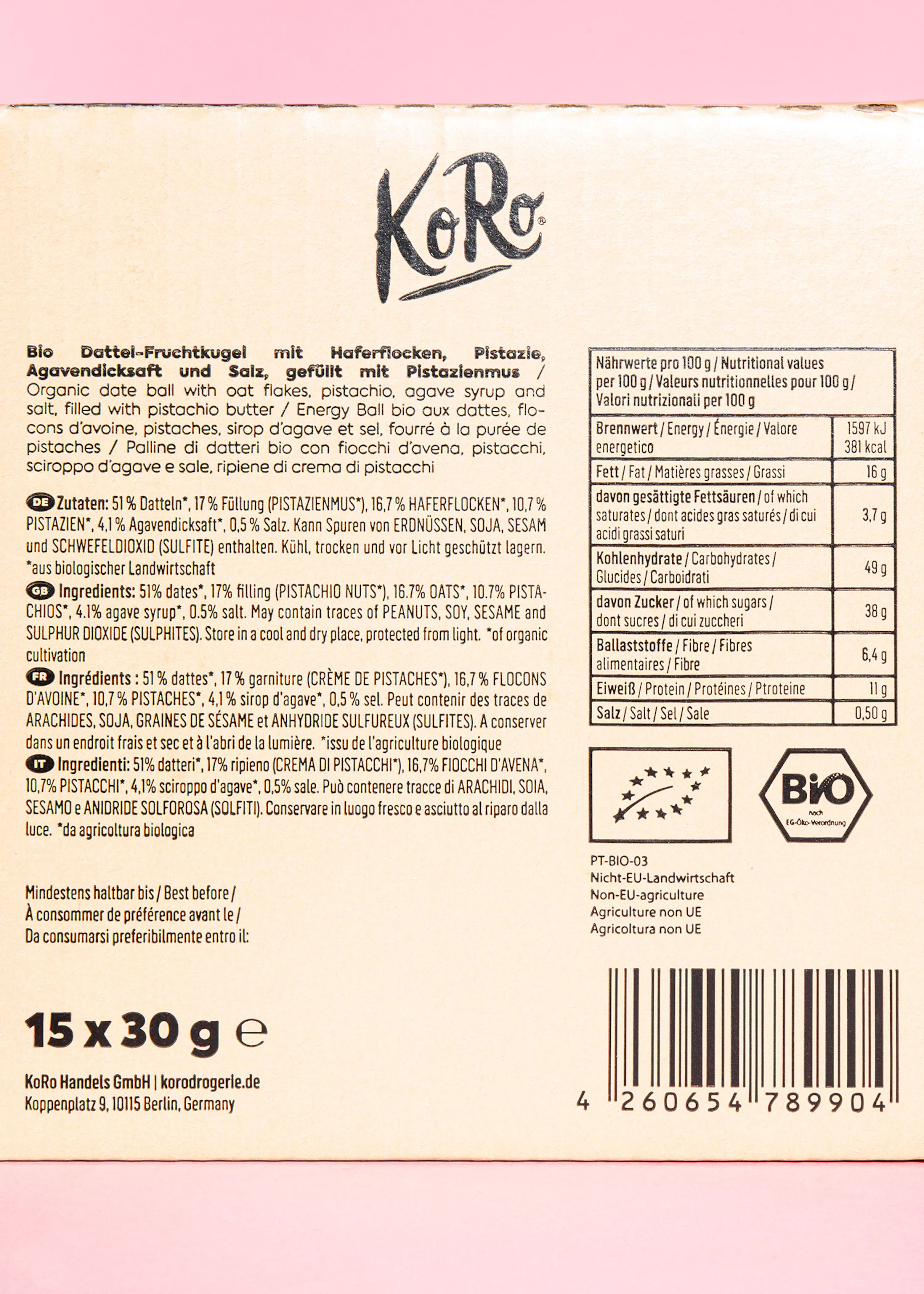 the back of a package of a product called koro