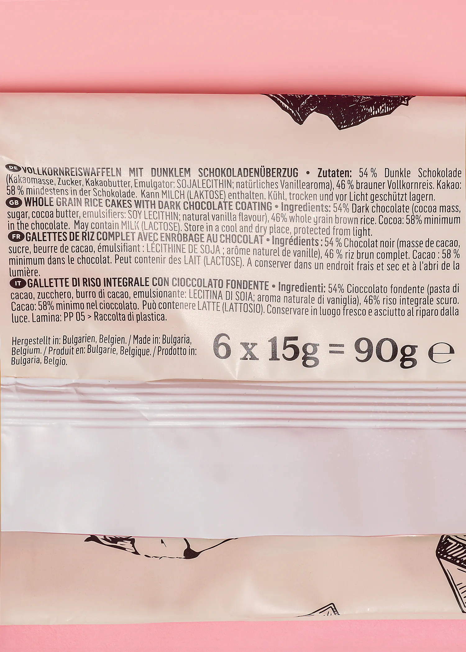 l' arrière de l' emballage d' un paquet de gaufrettes de riz