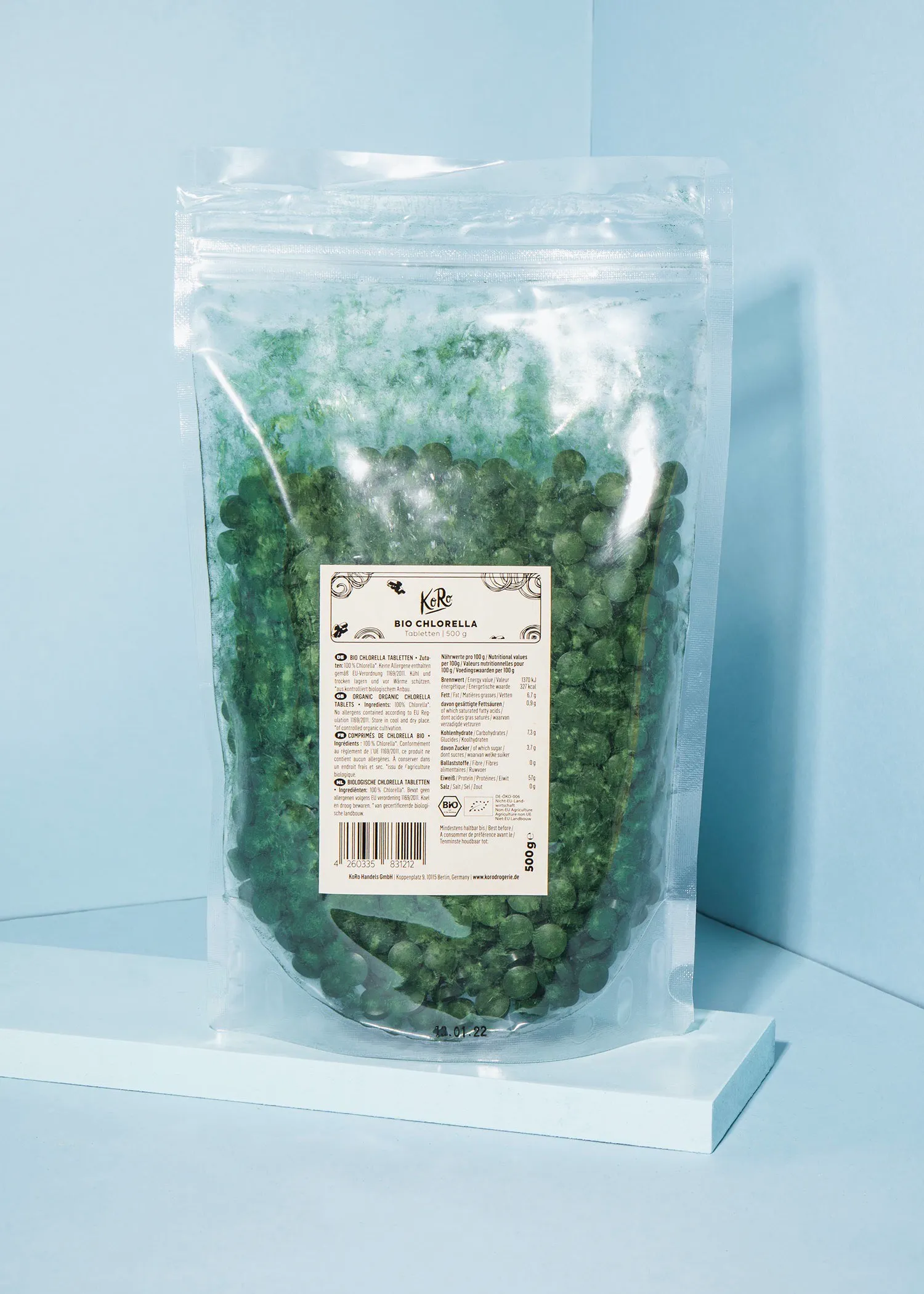 un sac en plastique contenant des graines de chlorella