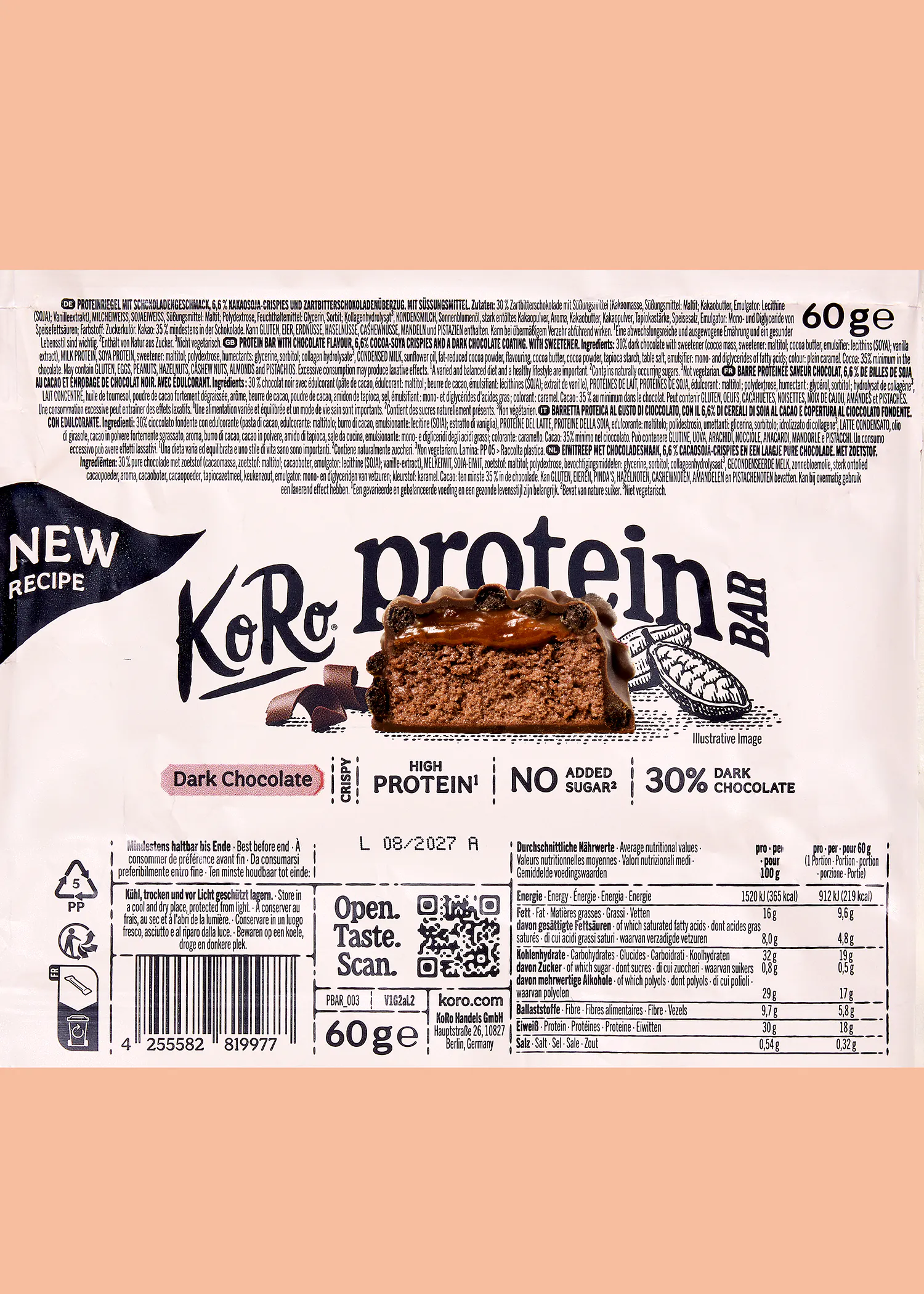 Crispy protein bar dark chocolate | 60 g