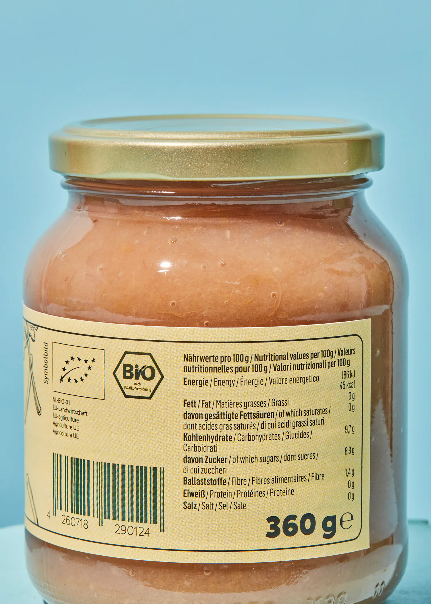 die Rückseite eines Glases mit einem Bio-Logo darauf