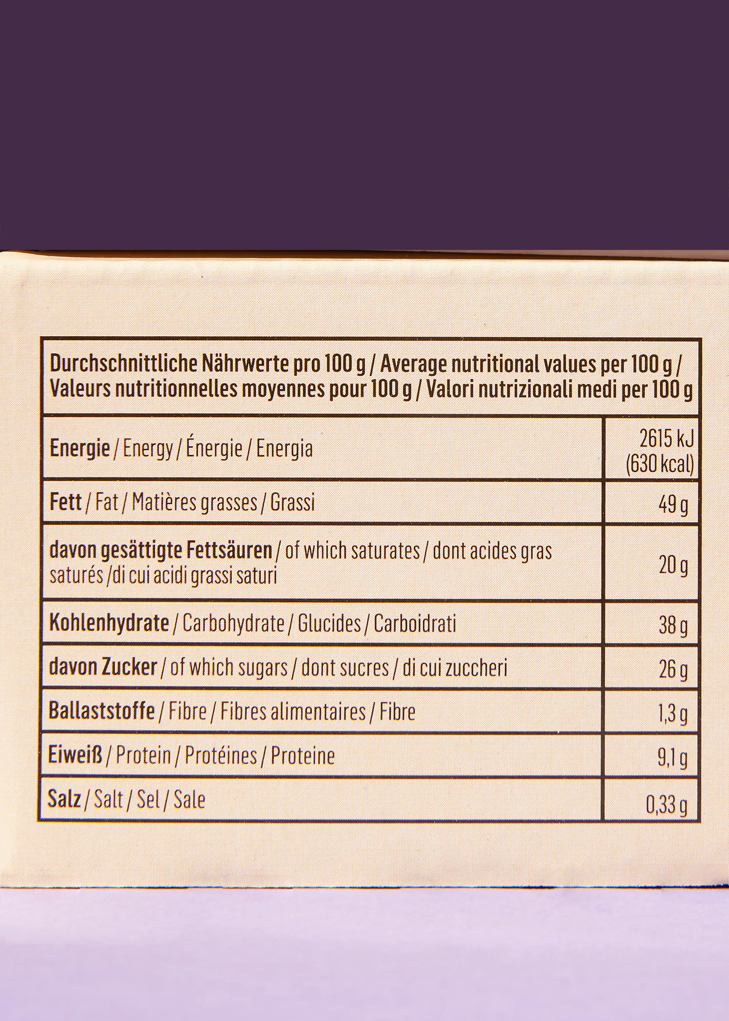eine Nahaufnahme der Nährwertkarte eines Lebensmittels