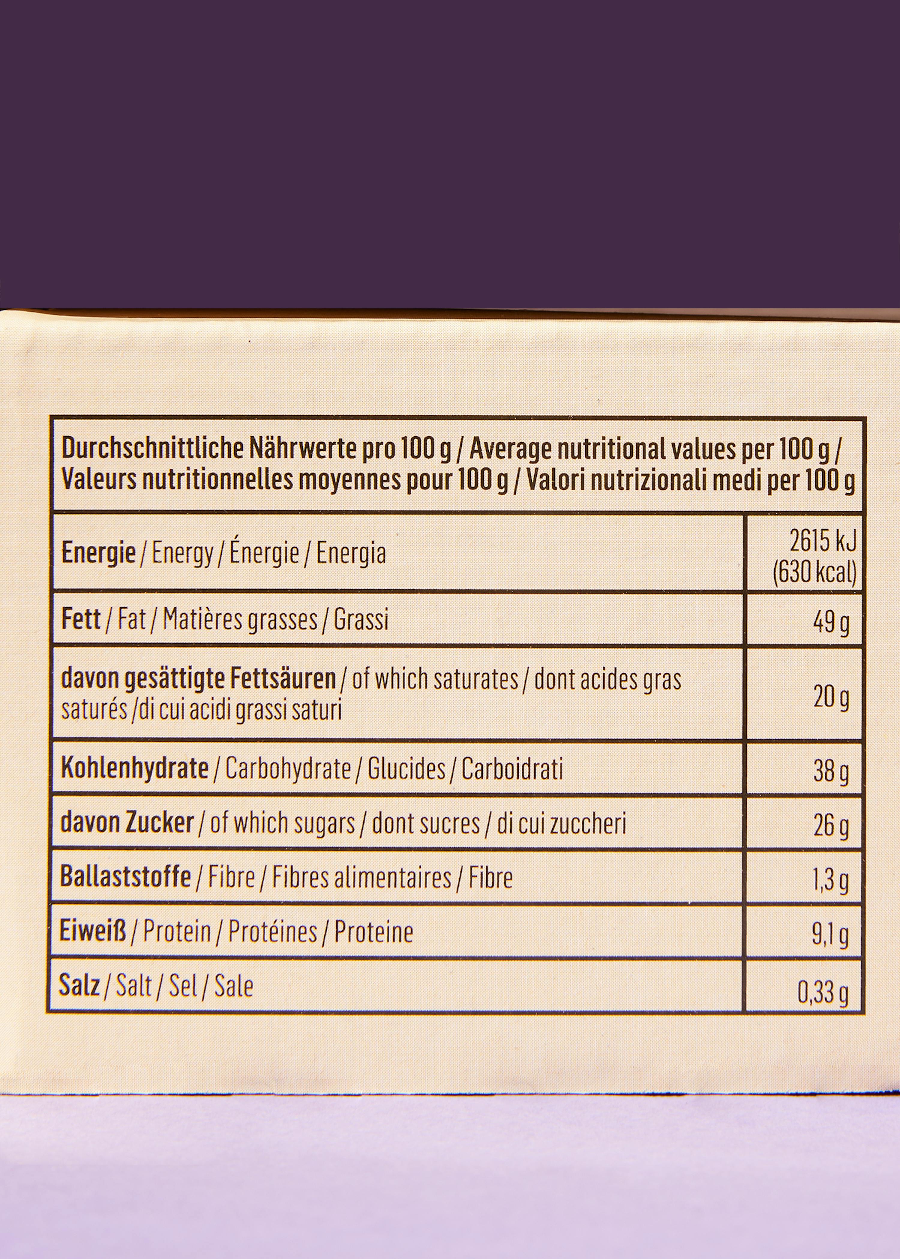 eine Nahaufnahme der Nährwertkarte eines Lebensmittels