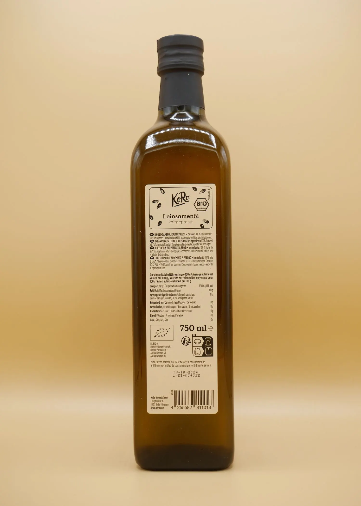 a bottle of leinsamenöl has a label on the back