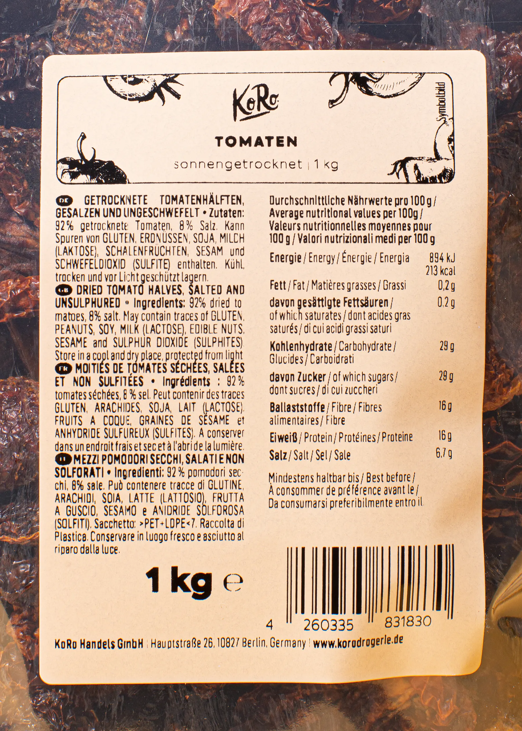 the back of a package of tomatoes says 1 kg