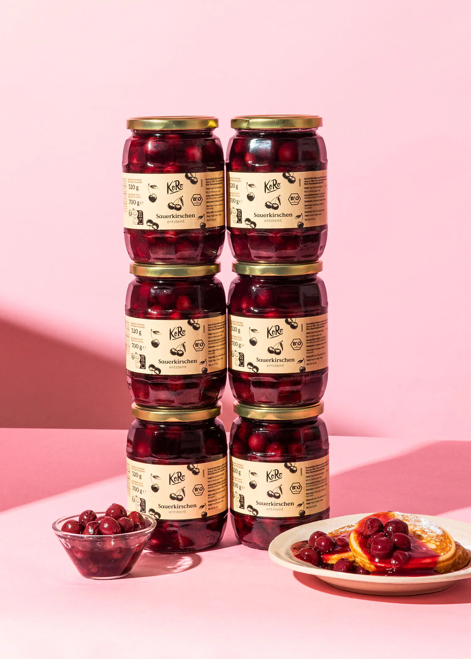 six jars of kirb sourkirschen are stacked on top of each other