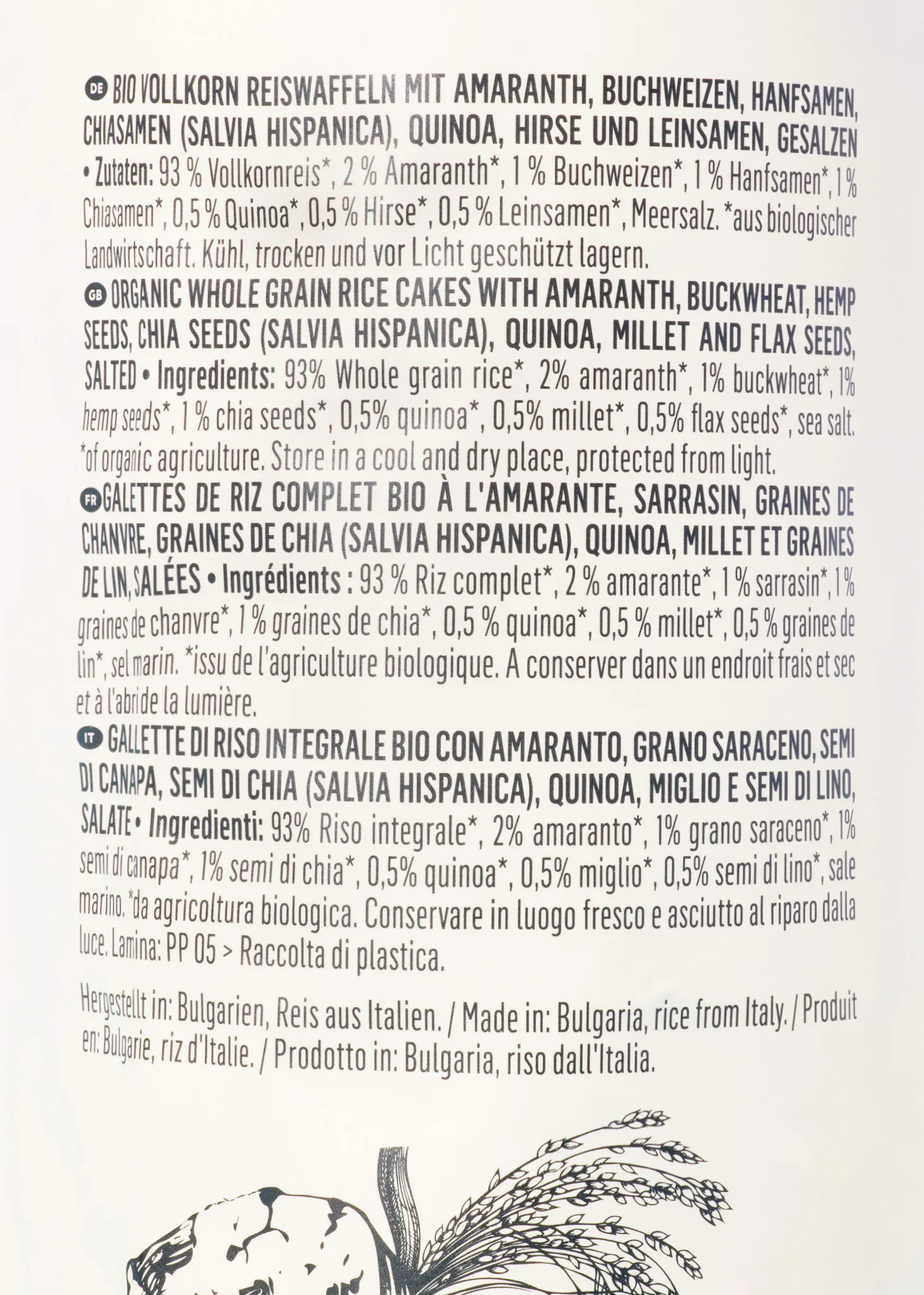 l' arrière d' une bouteille de riz complet bio avec amaranto