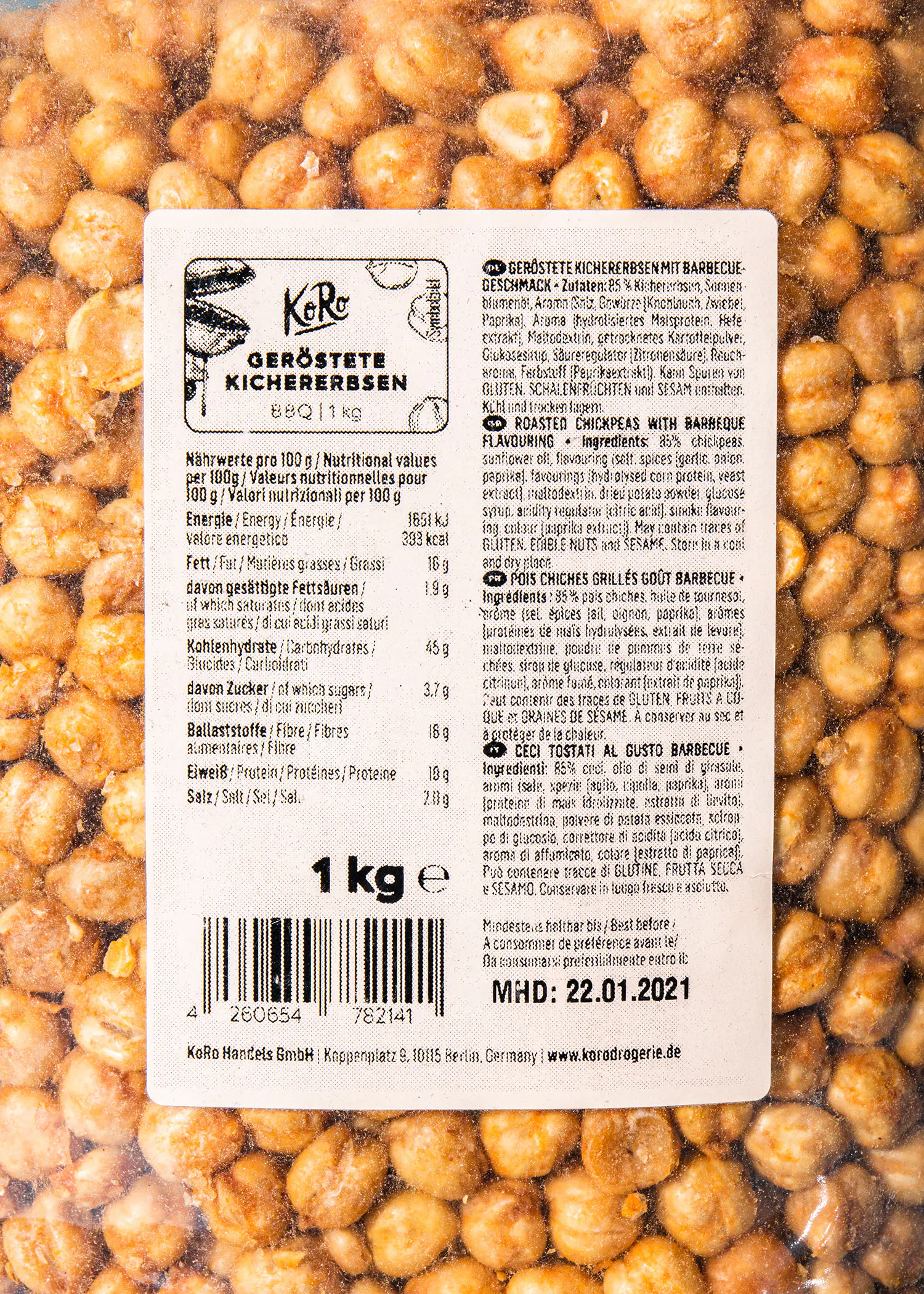 l' arrière d' un sac de chickpeas avec une étiquette de 1 kg