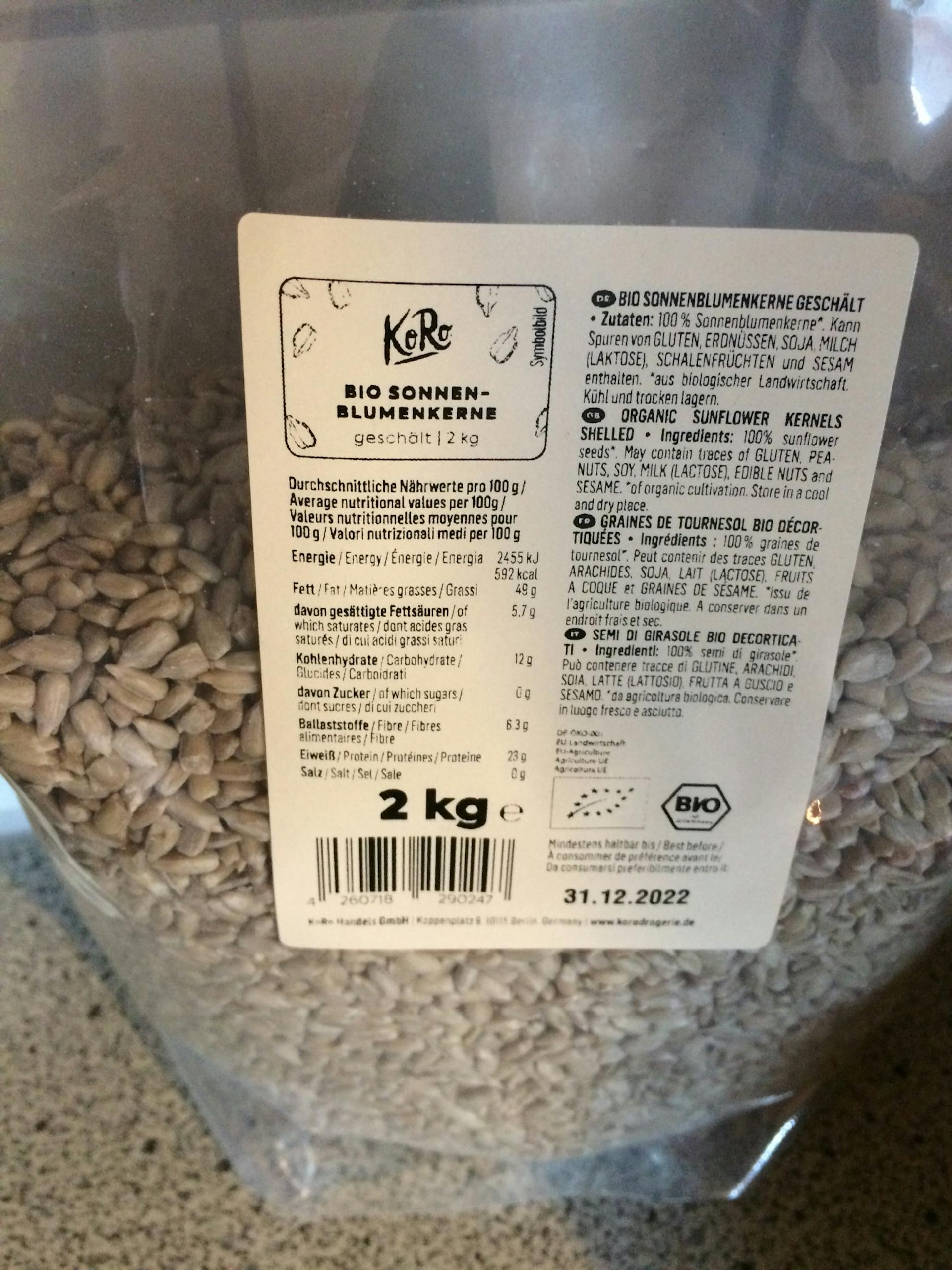 Acheter des graines de tournesol décortiquées bio 25 kg