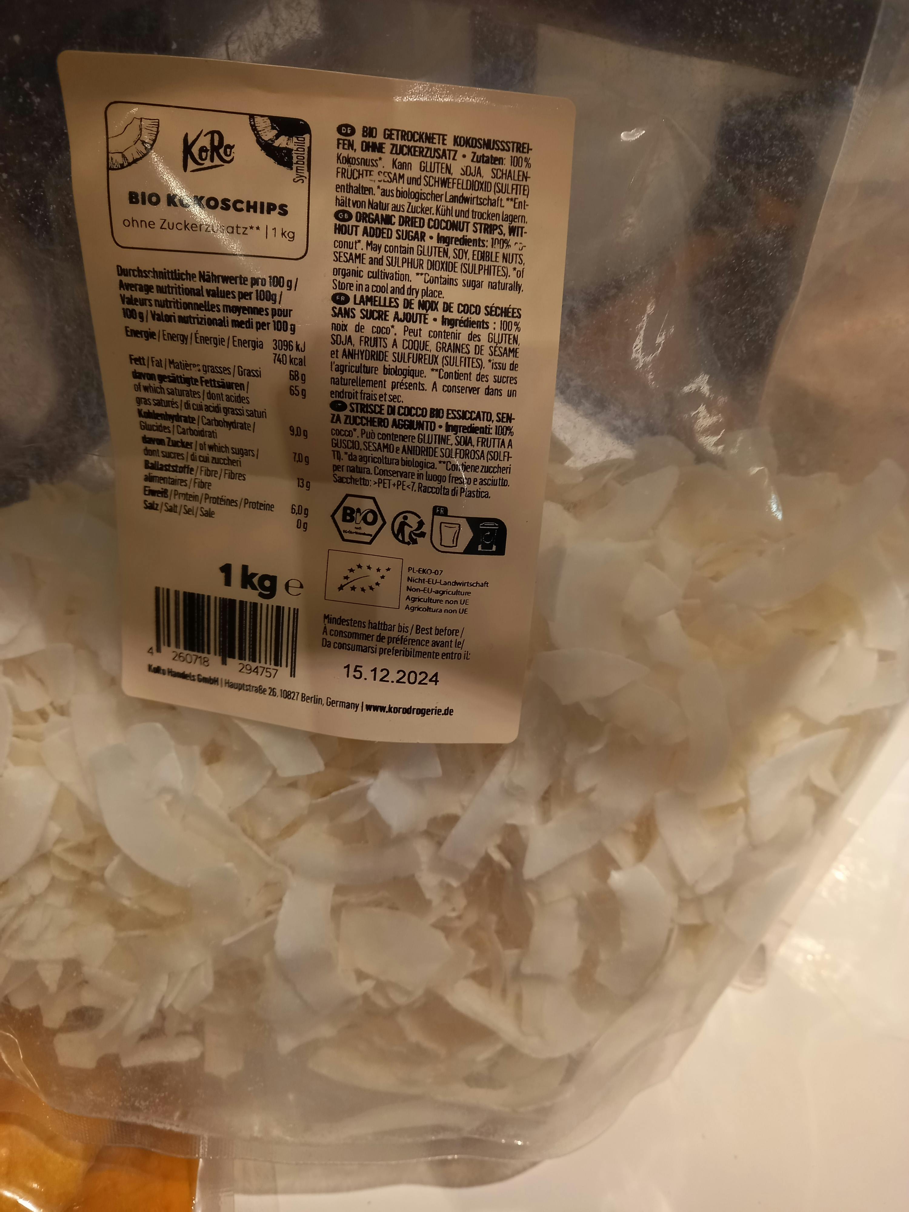 eine Nahaufnahme der Rückseite eines Pakets Kokoschips