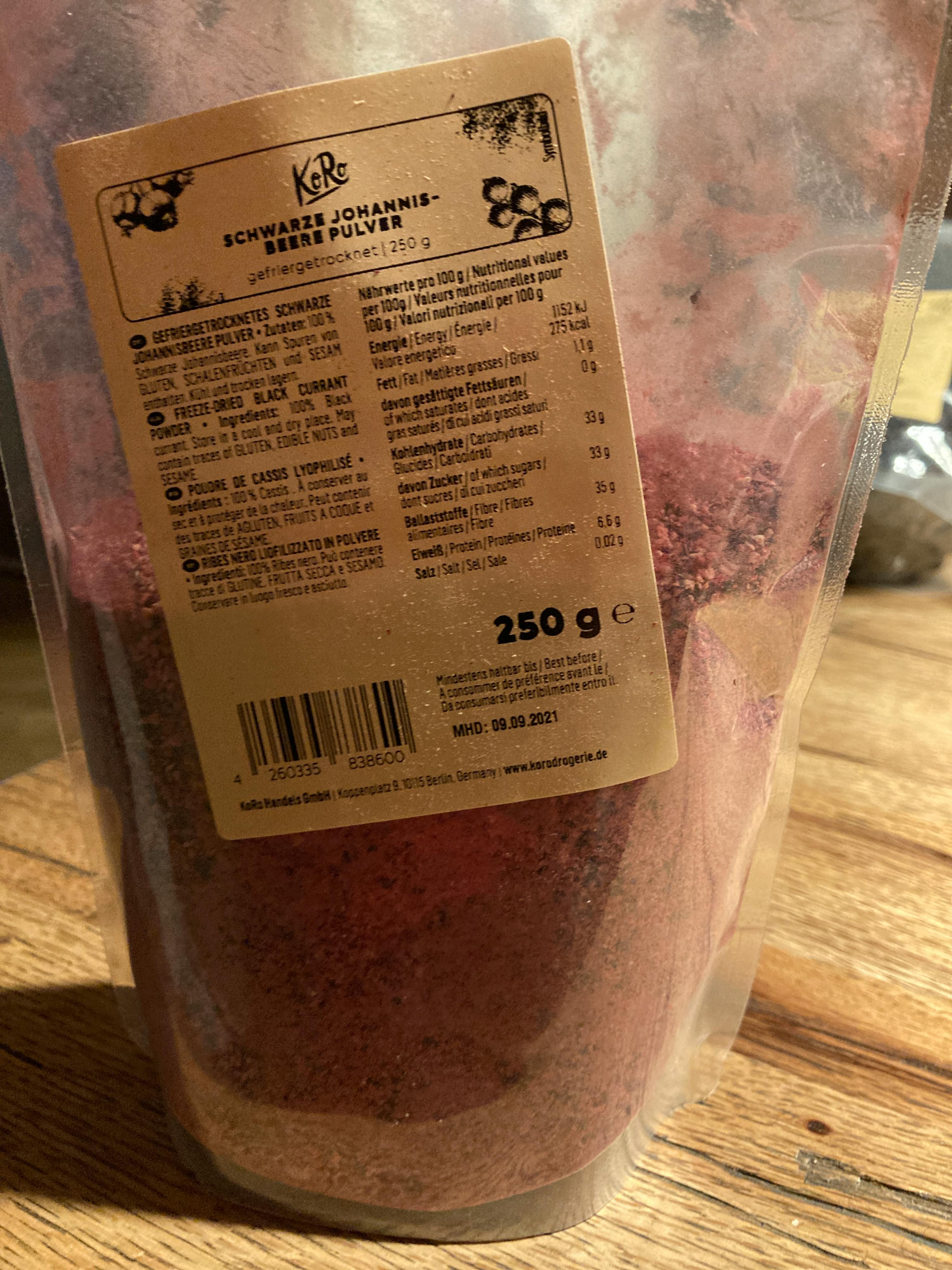 ein Plastikbeutel mit einem Etikett und einem Gewicht von 250 g