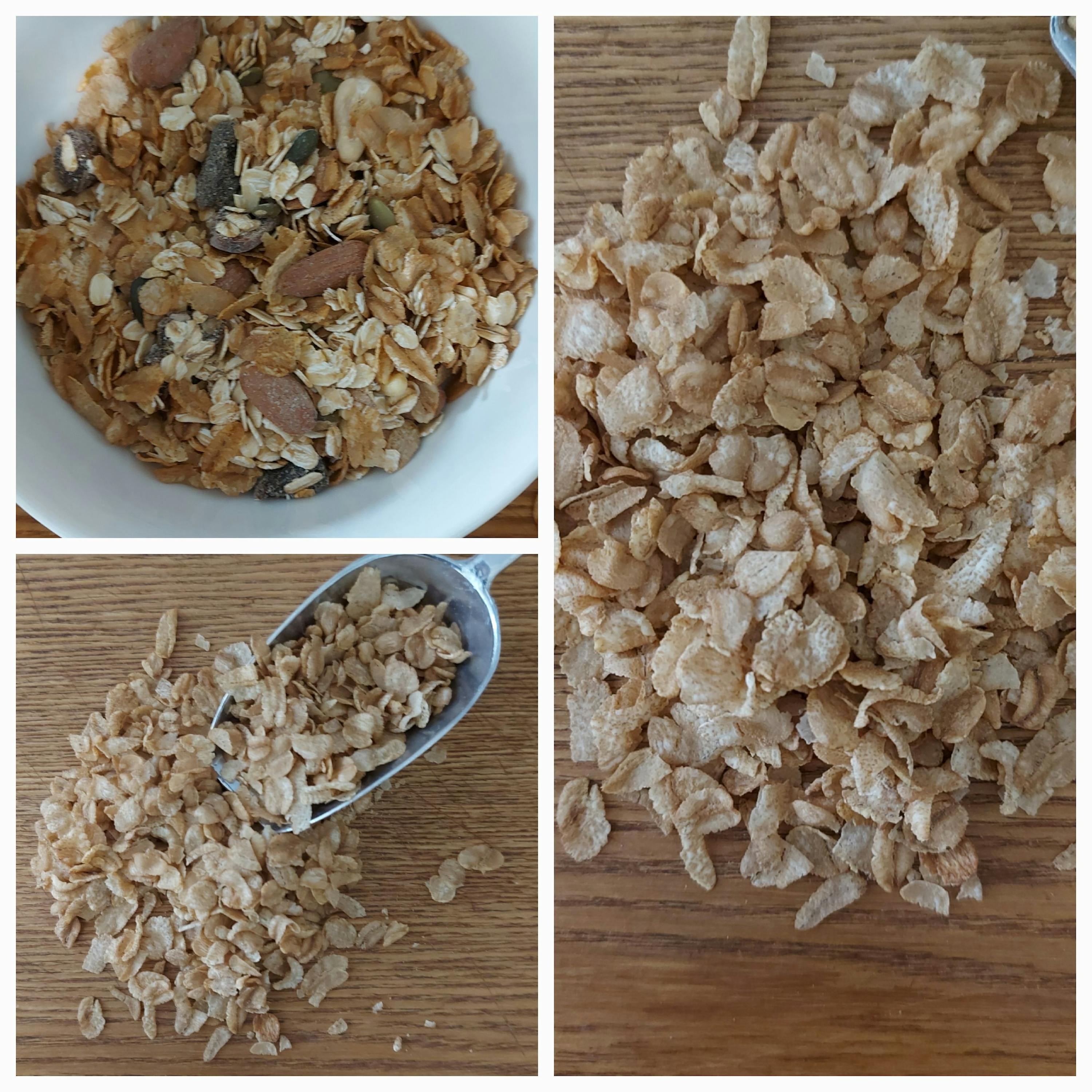 un bol de granola et une cuillère de granola sur une table