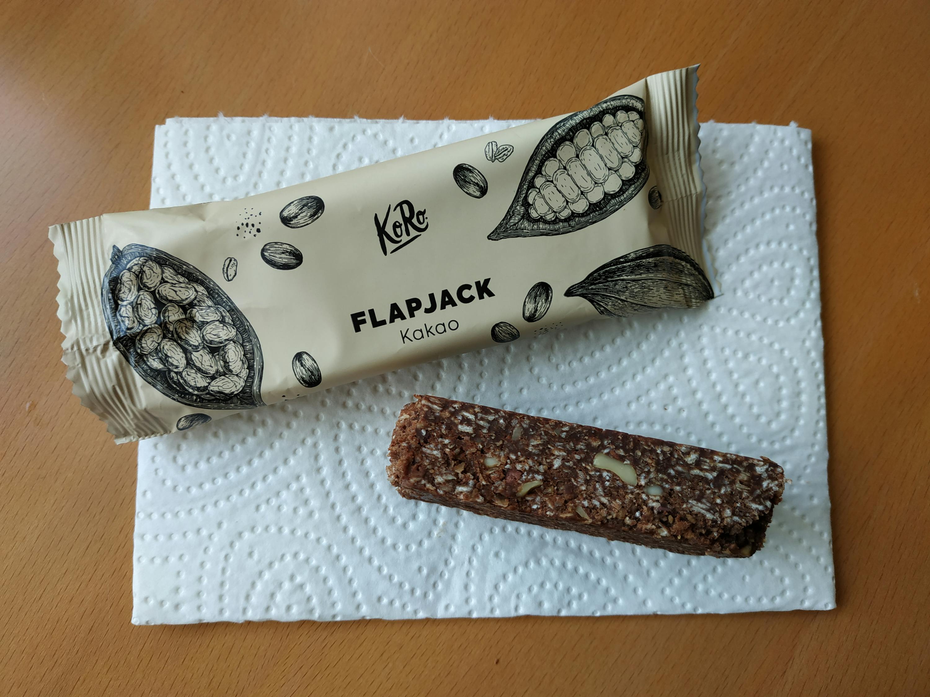 a package of flapjack kakao sits on a paper towel