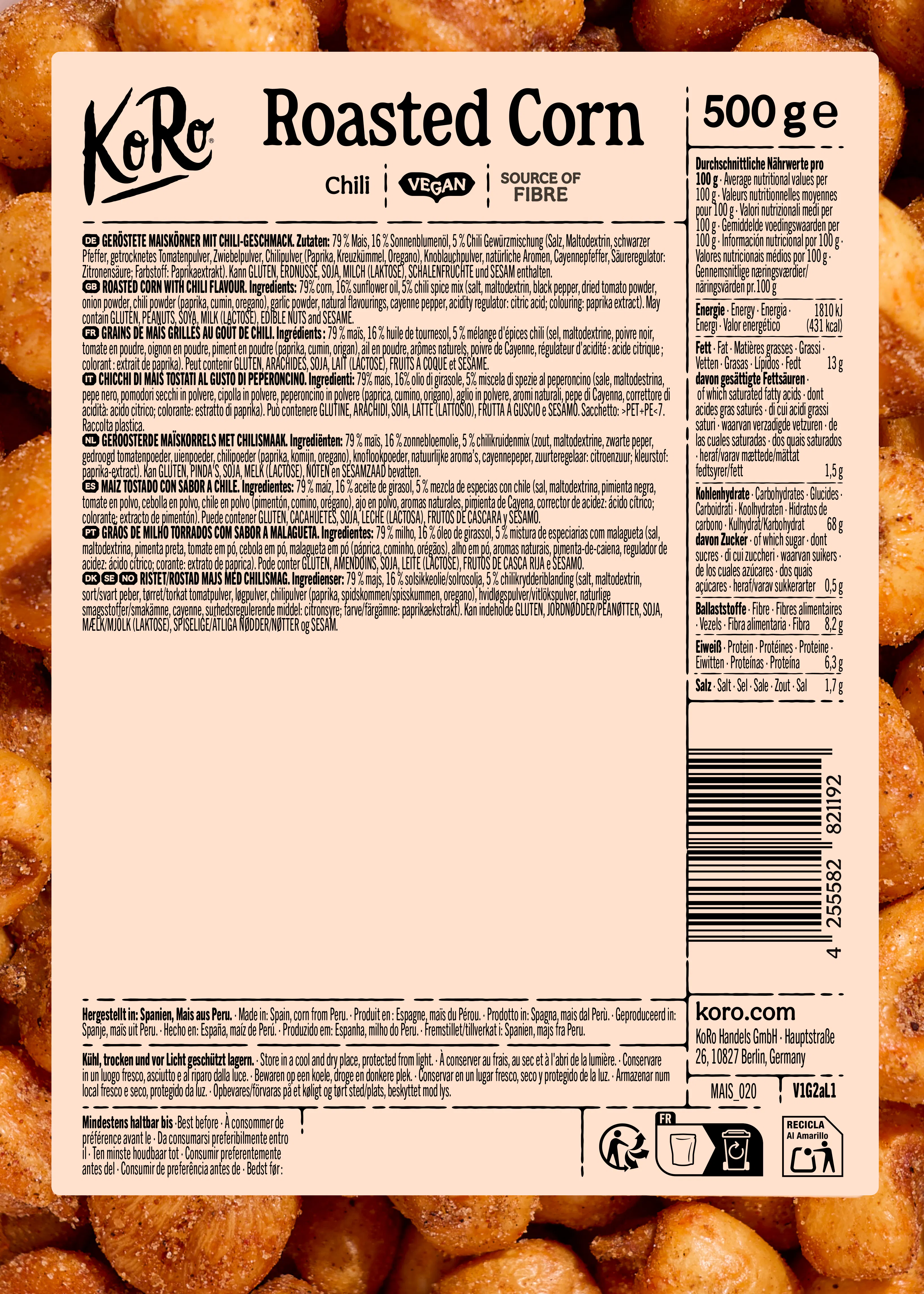 Geröstete Maiskörner mit Chili | 500 g