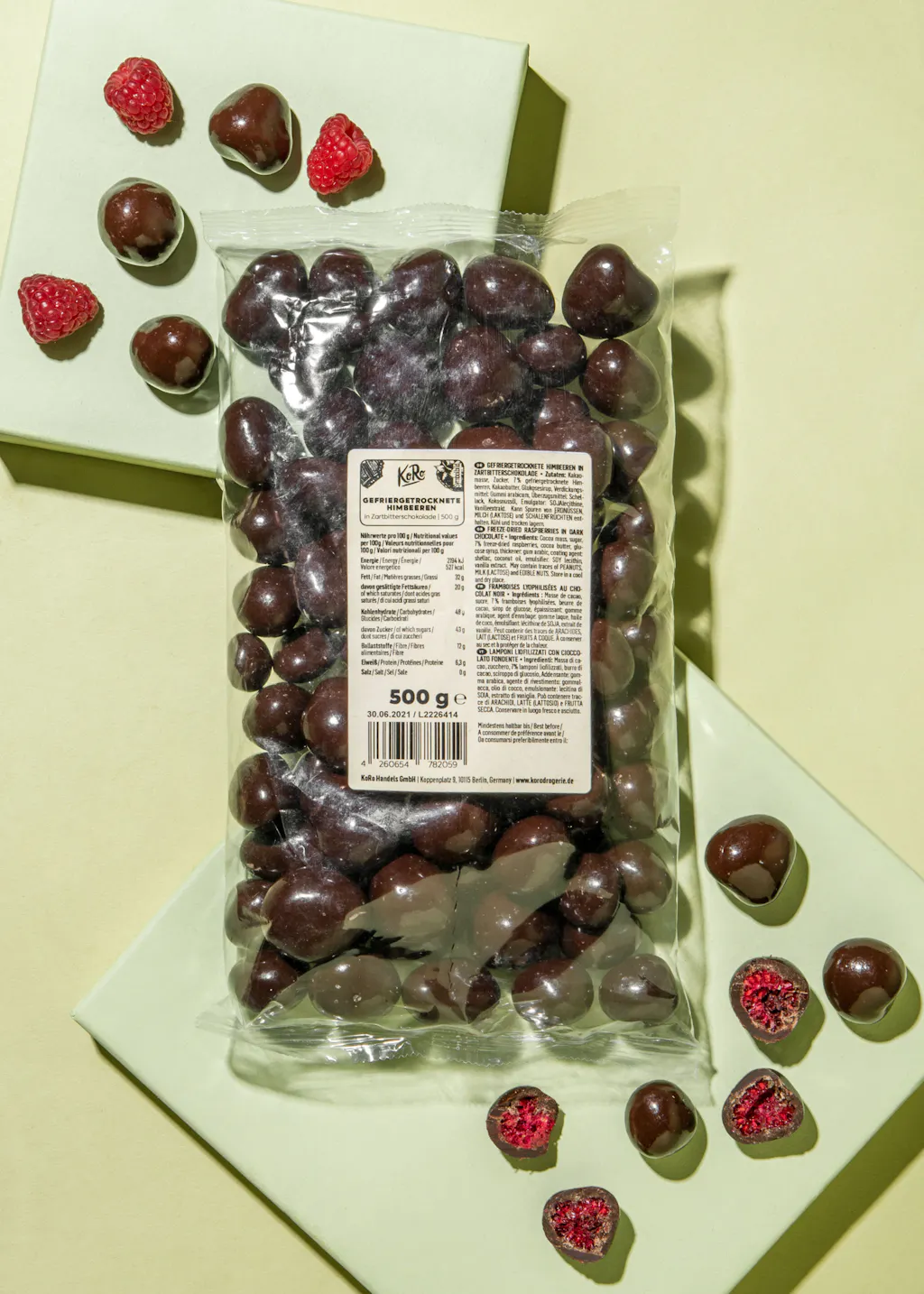 Dehydrated Raspberry Chocolate Freeze-dried raspberries in white chocolate 1kg | KoRo Swiss