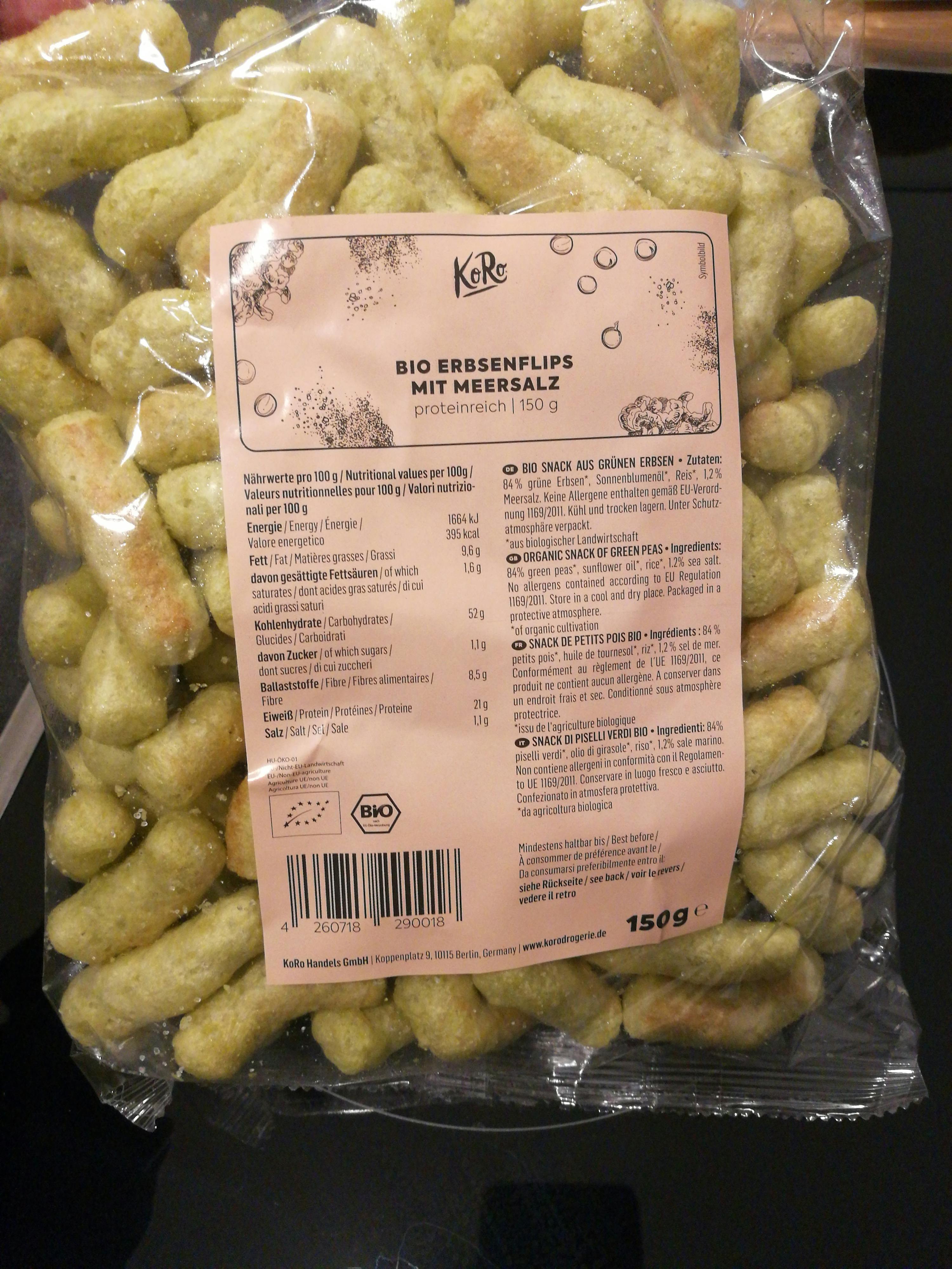 l' etichetta di un sacchetto di snack è in lingua tedesca