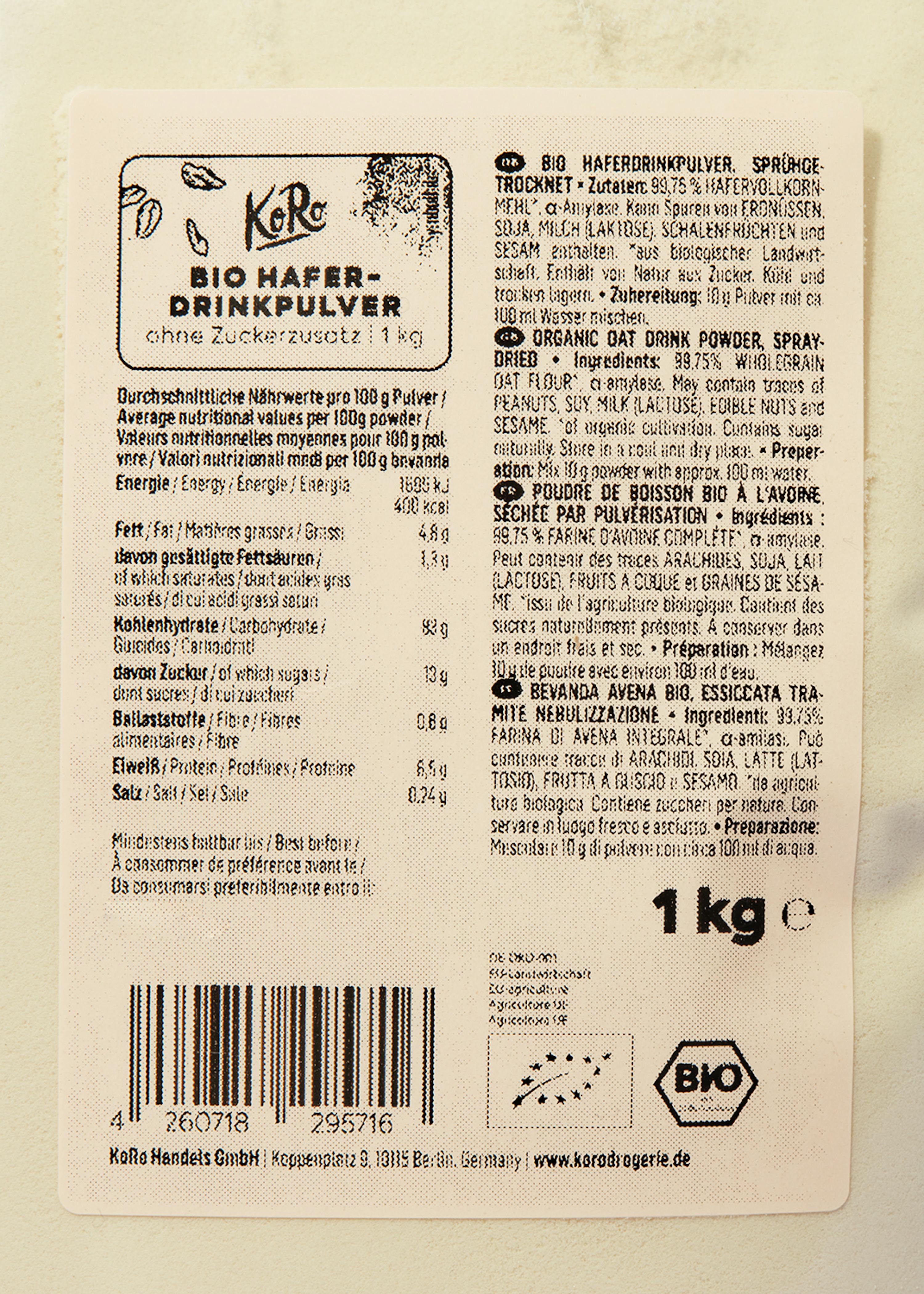Poudre pour lait d'avoine Bio 80g=1litre