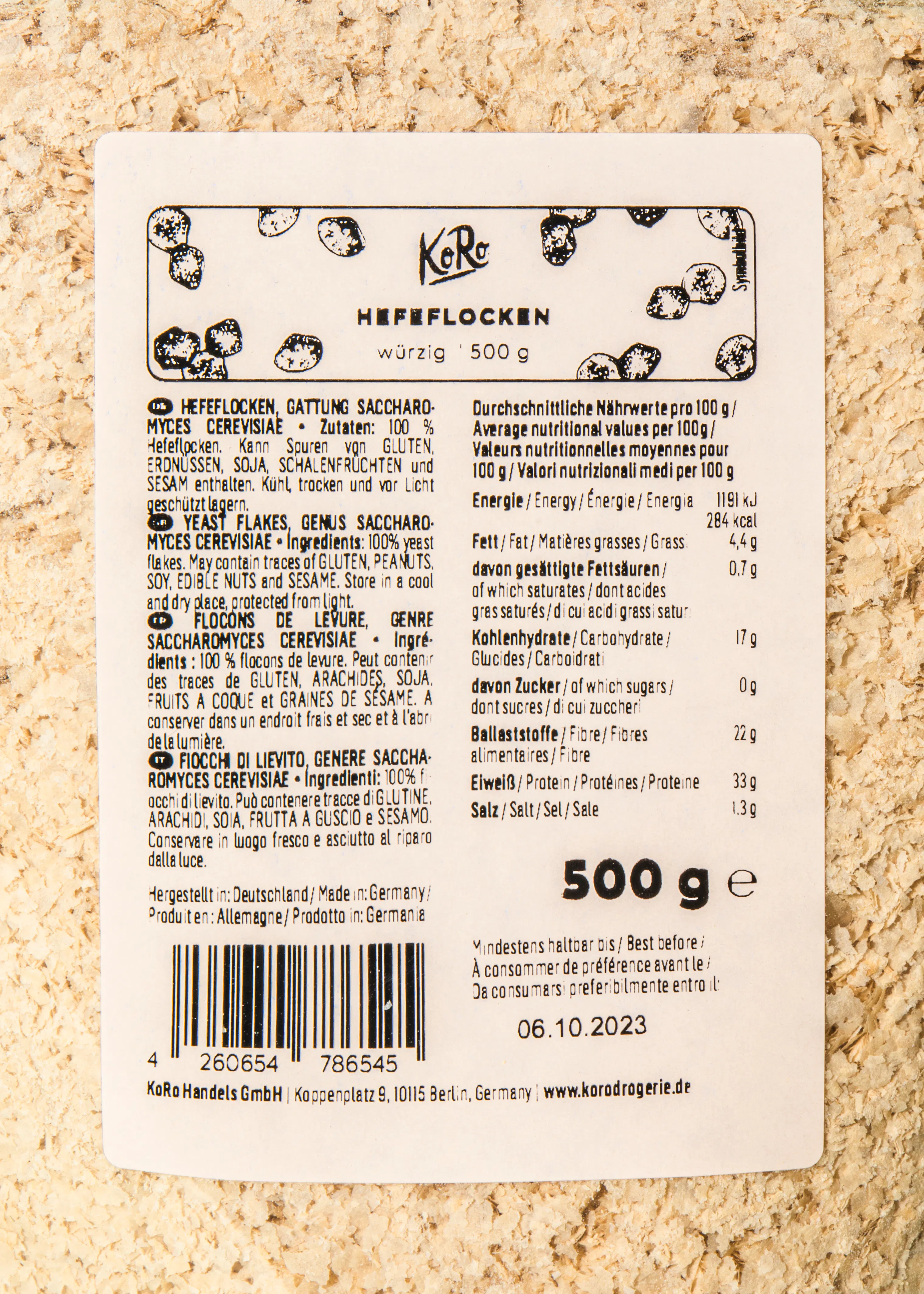 l' étiquette d' un paquet de 500 g de graines de sésame