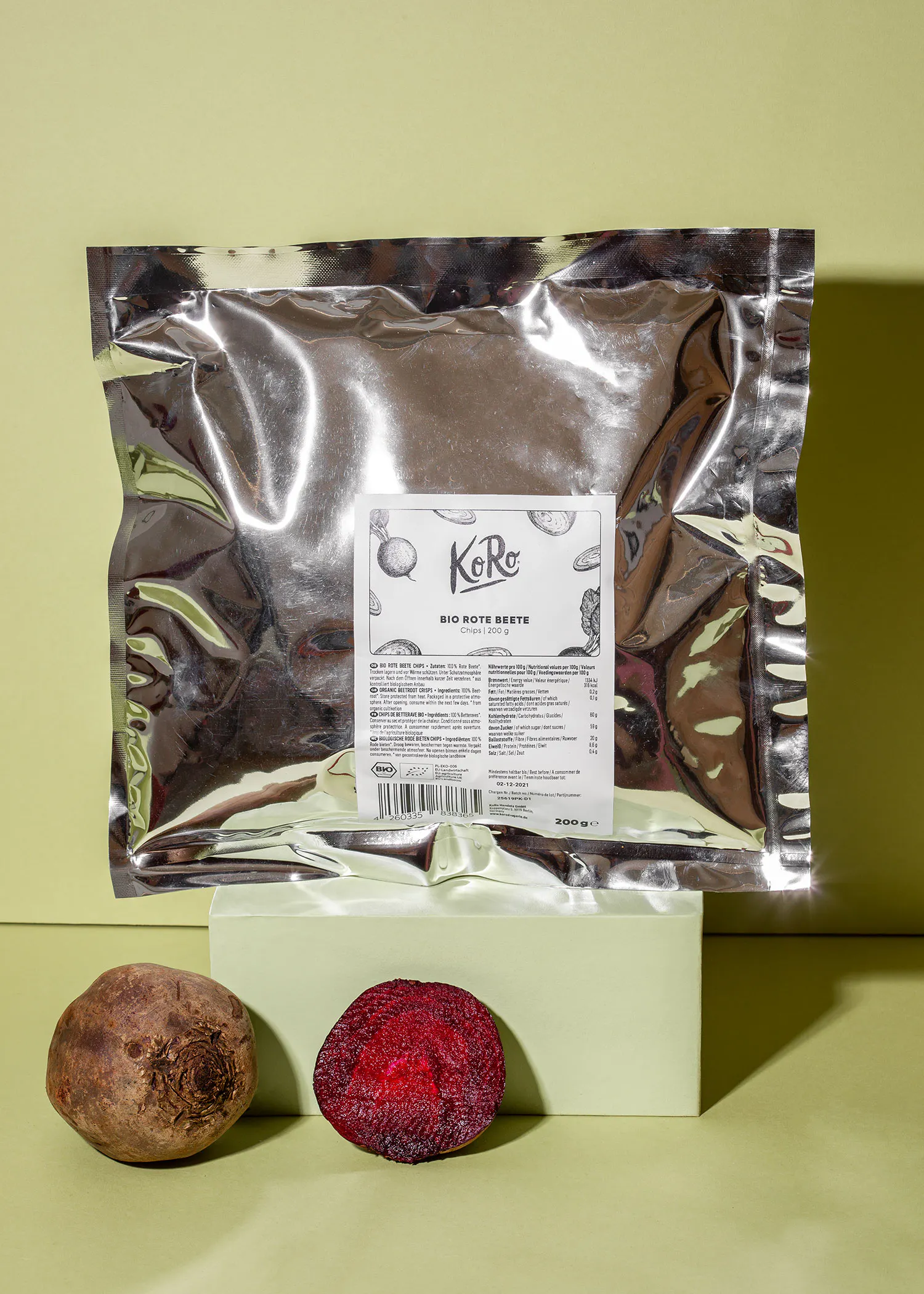 a package of bio rote beete sits next to a beet