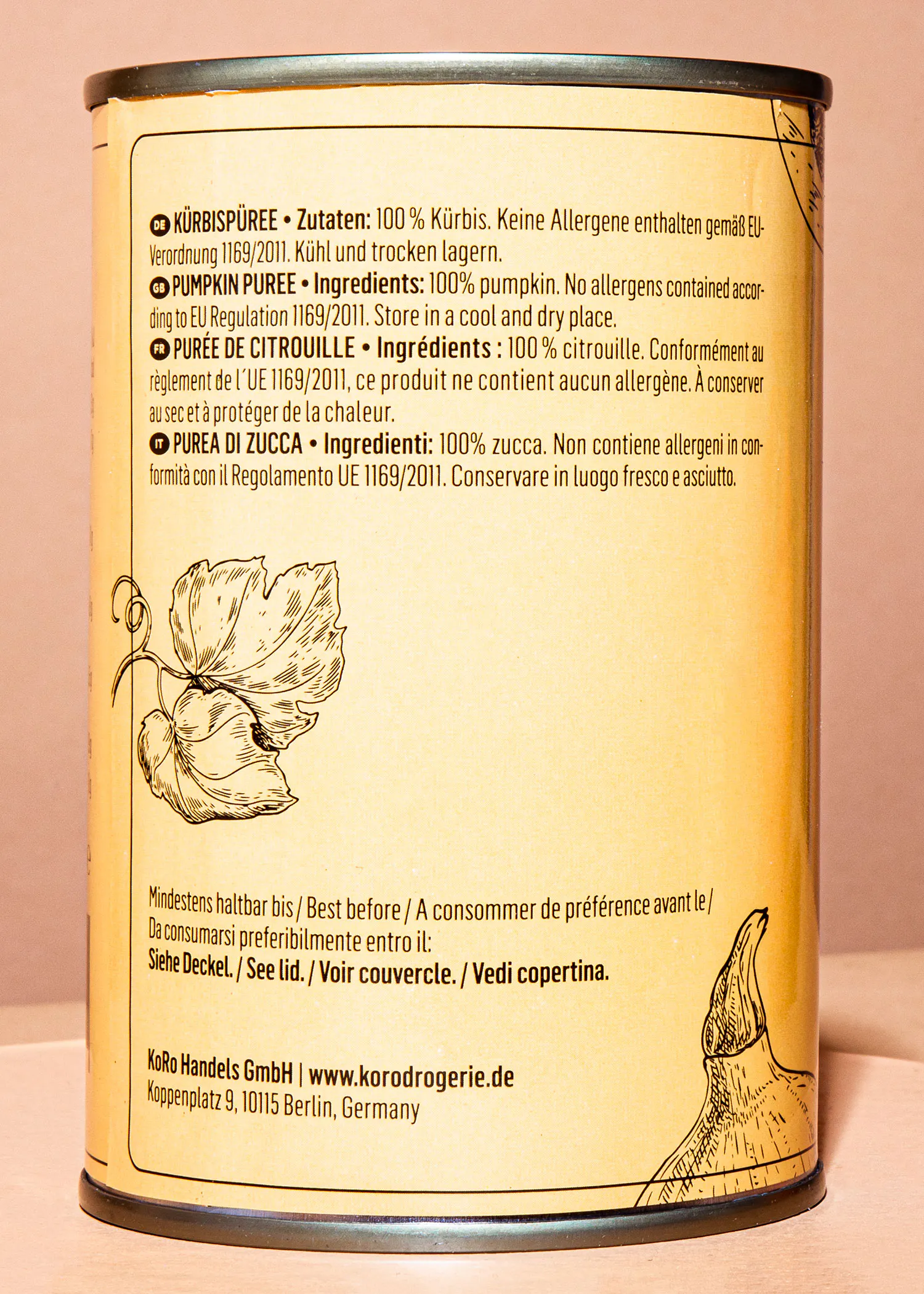 l' arrière d' une boîte de purée de citrouille avec un dessin d' une citrouille