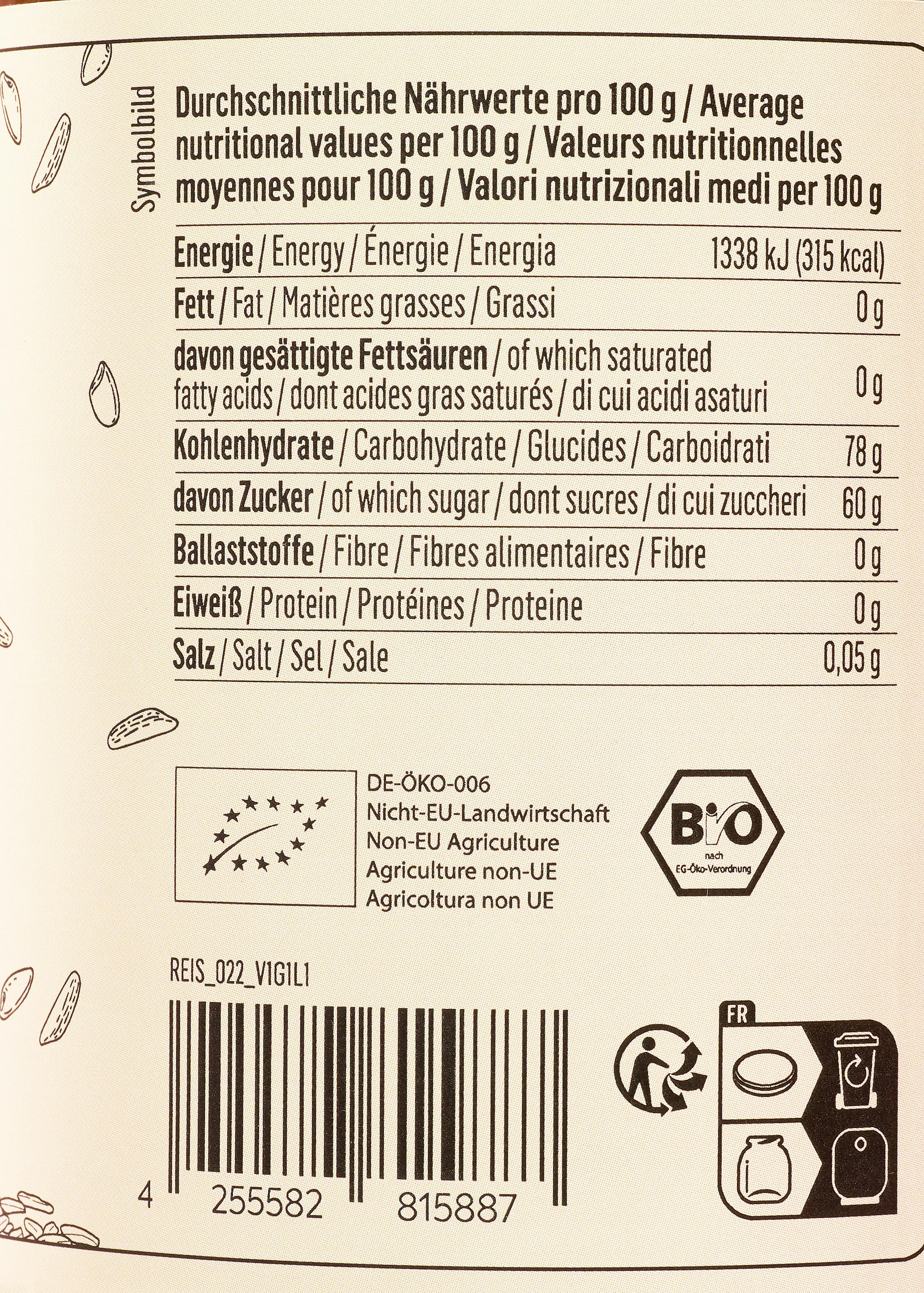 l' etichetta di un prodotto biologico mostra i valori nutrizionali medi per 100 g