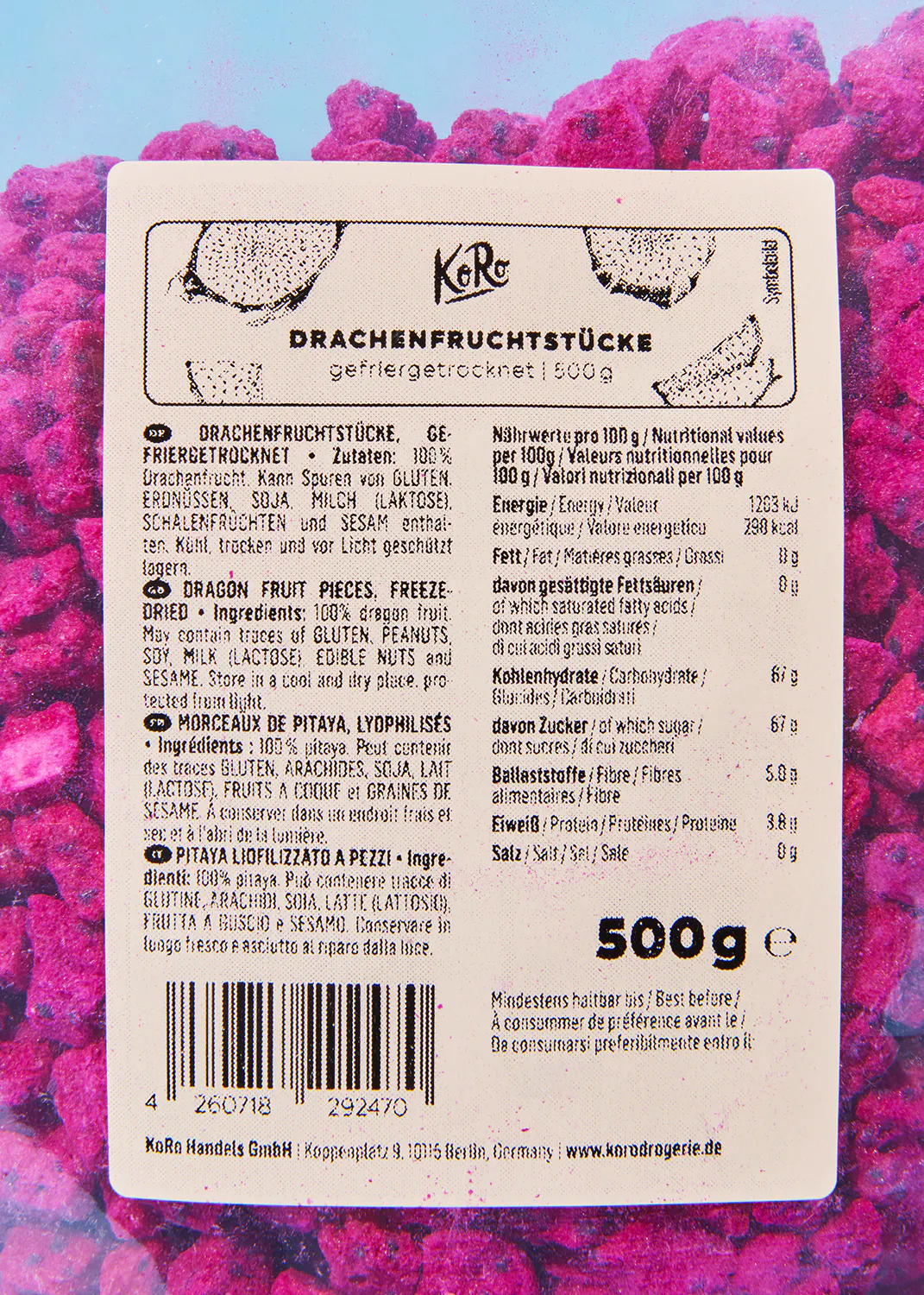 l' arrière de l' emballage d' un produit de 500g